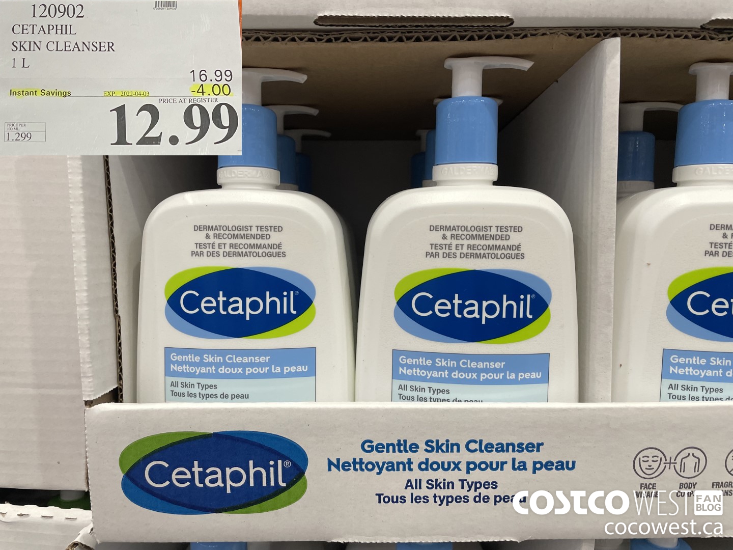 120902 CETAPHIL SKIN CLEANSER 1L ($4.00 INSTANT SAVINGS EXPIRES ON 2022-04-03) $12.99