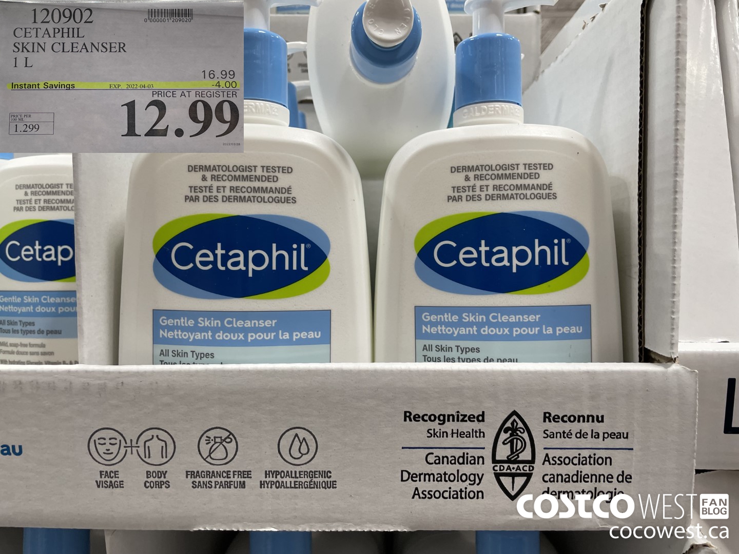 120902 CETAPHIL SKIN CLEANSER 1L ($4.00 INSTANT SAVINGS EXPIRES ON 2022-04-03) $12.99