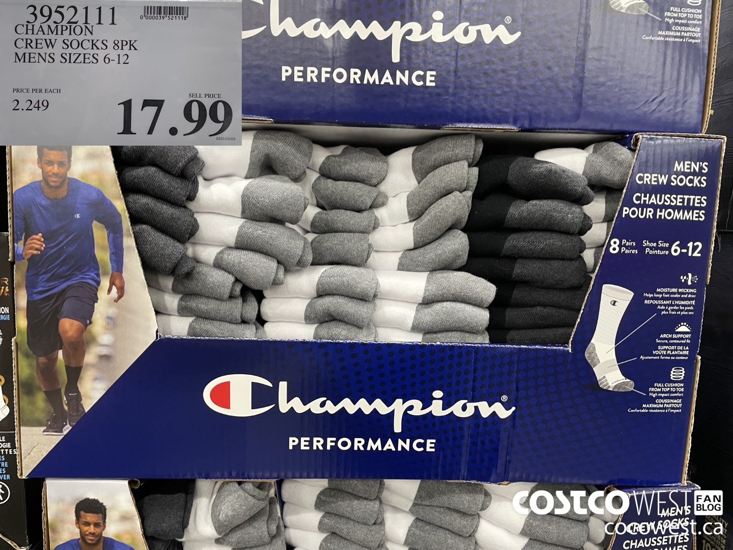 3952111 CHAMPION CREW SOCKS 8PK MENS SIZES 6-12 $17.99