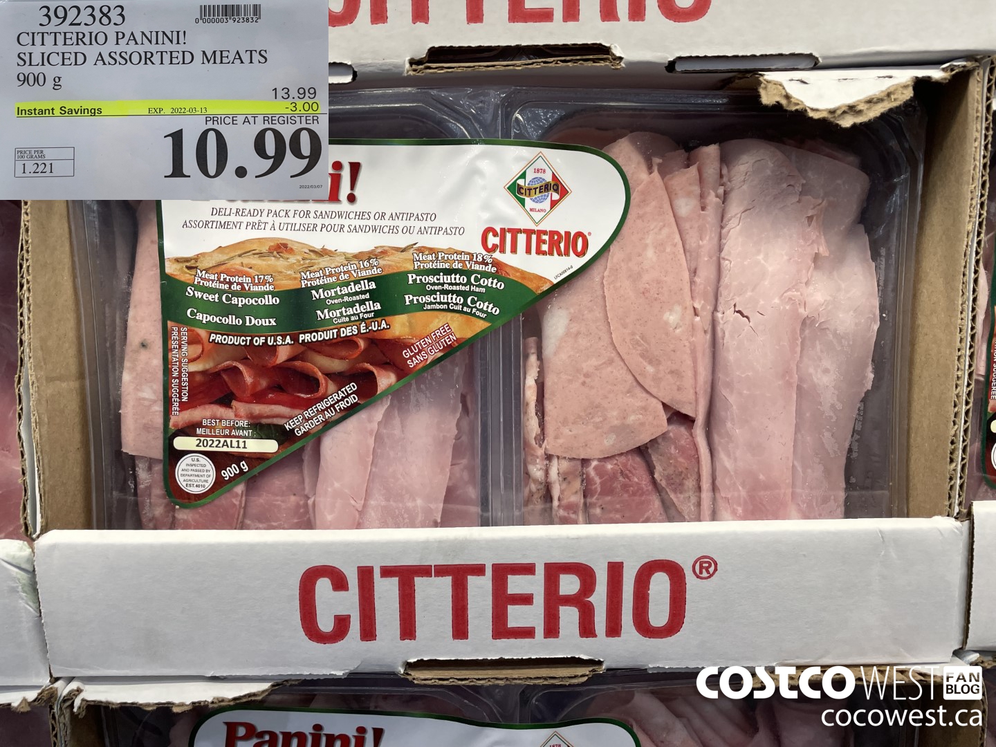 392383 CITTERIO PANINI! SLICED ASSORTED MEATS 900 g ($3.00 INSTANT SAVINGS EXPIRES ON 2022-03-13) $10.99