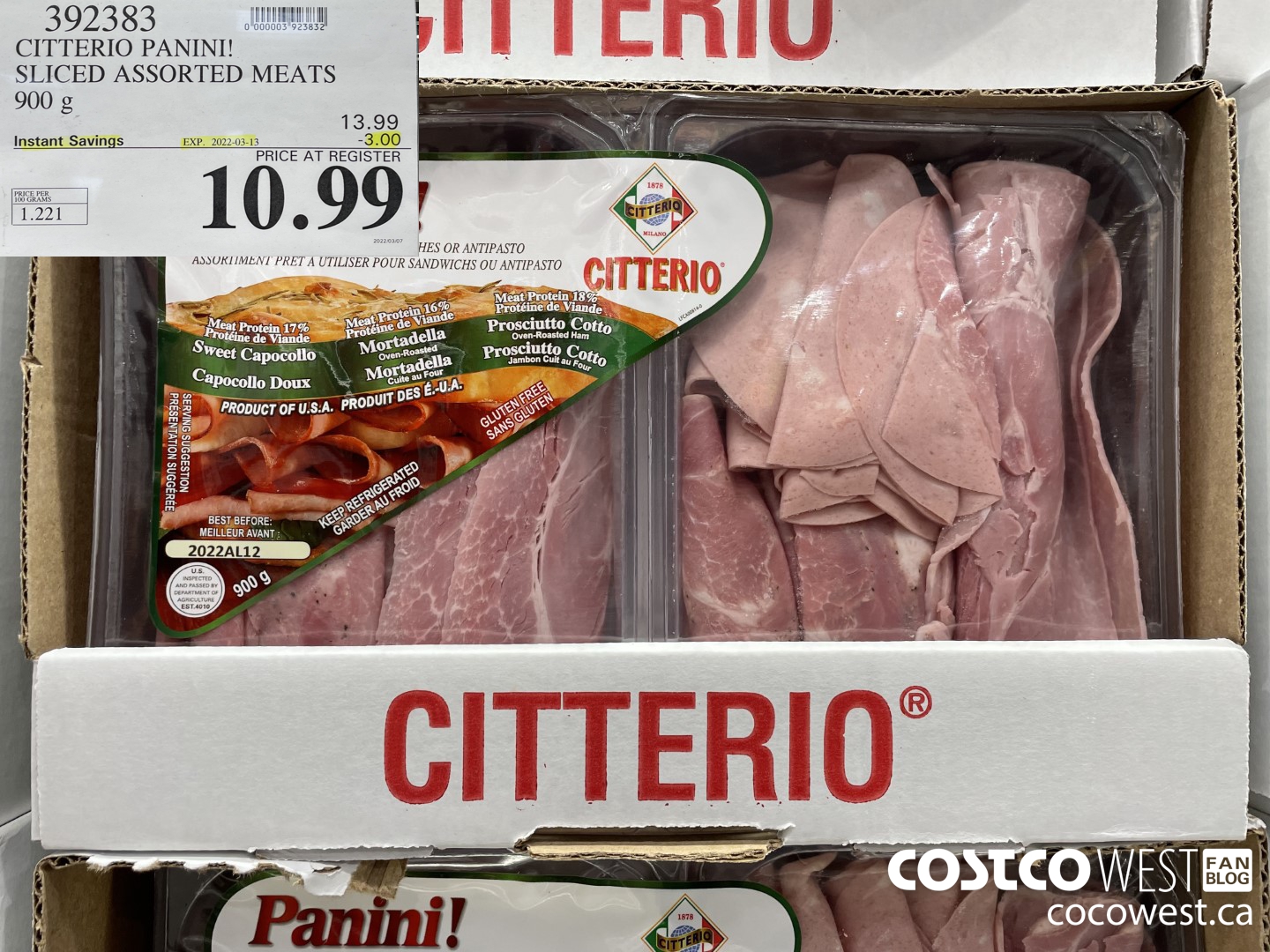 392383 CITTERIO PANINI! SLICED ASSORTED MEATS 900 g ($3.00 INSTANT SAVINGS EXPIRES ON 2022-03-13) $10.99