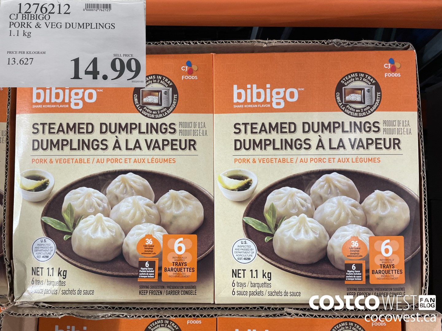1276212 CJ BIBIGO PORK & VEG DUMPLINGS 1.12KG $14.99
