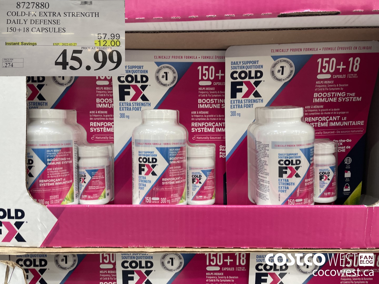 8727880 COLD-FX EXTRA STRENGTH DAILY DEFENSE 150 + 18 CAPSULES ($12.00 INSTANT SAVINGS EXPIRES ON 2022-03-27) $45.99