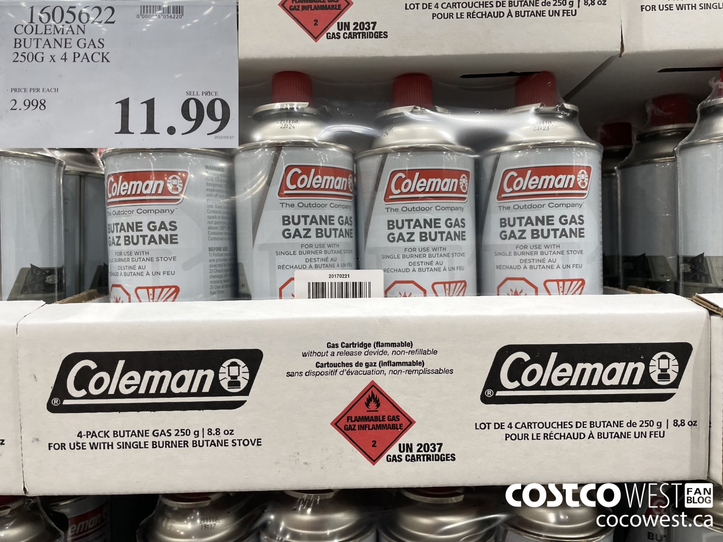 1605622 COLEMAN BUTANE GAS 250G x 4 PACK $11.99