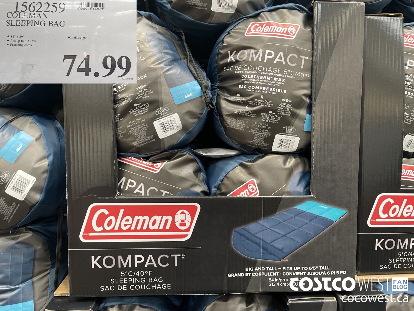 1562259 COLEMAN SLEEPING BAG $74.99