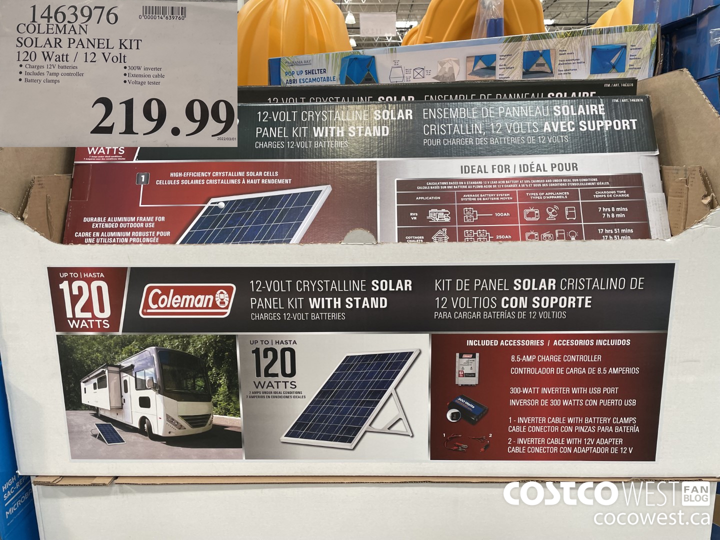 1463976 COLEMAN SOLAR PANEL KIT 120 Watt / 12 Volt $219.99