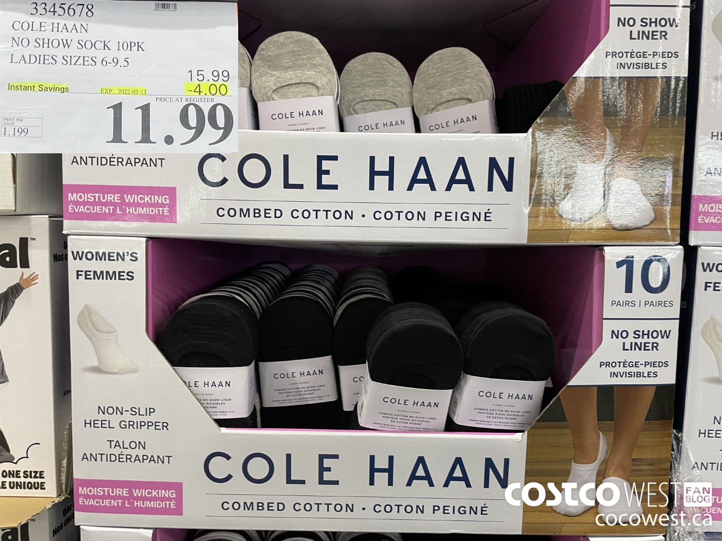 3345678 COLE HAAN NO SHOW SOCK 10PK LADIES SIZES 6-9.5 ($4.00 INSTANT SAVINGS EXPIRES ON 2022-03-13) $11.99