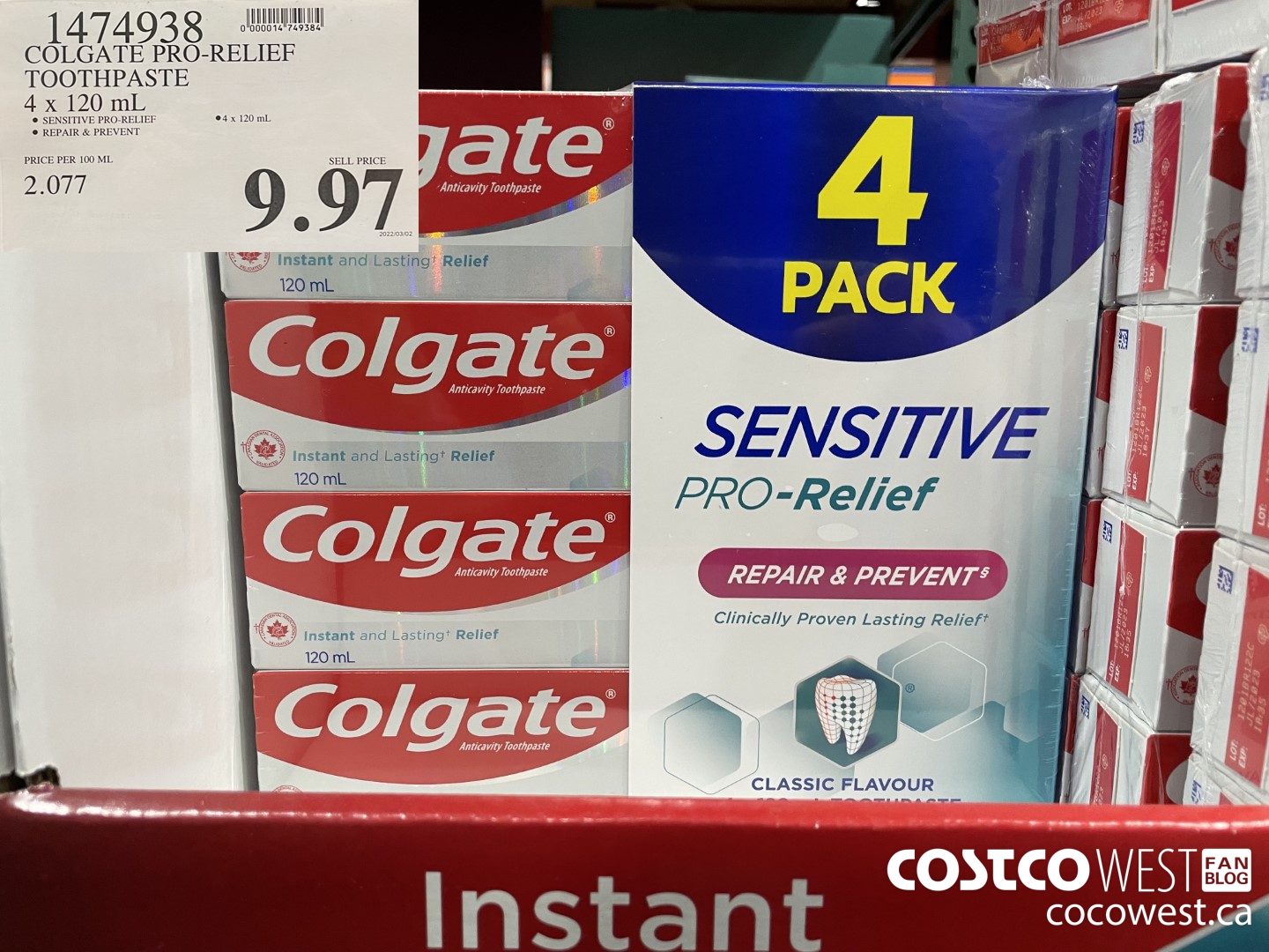 1474938 COLGATE PRO-RELIEF TOOTHPASTE 4 x 120 mL $9.97