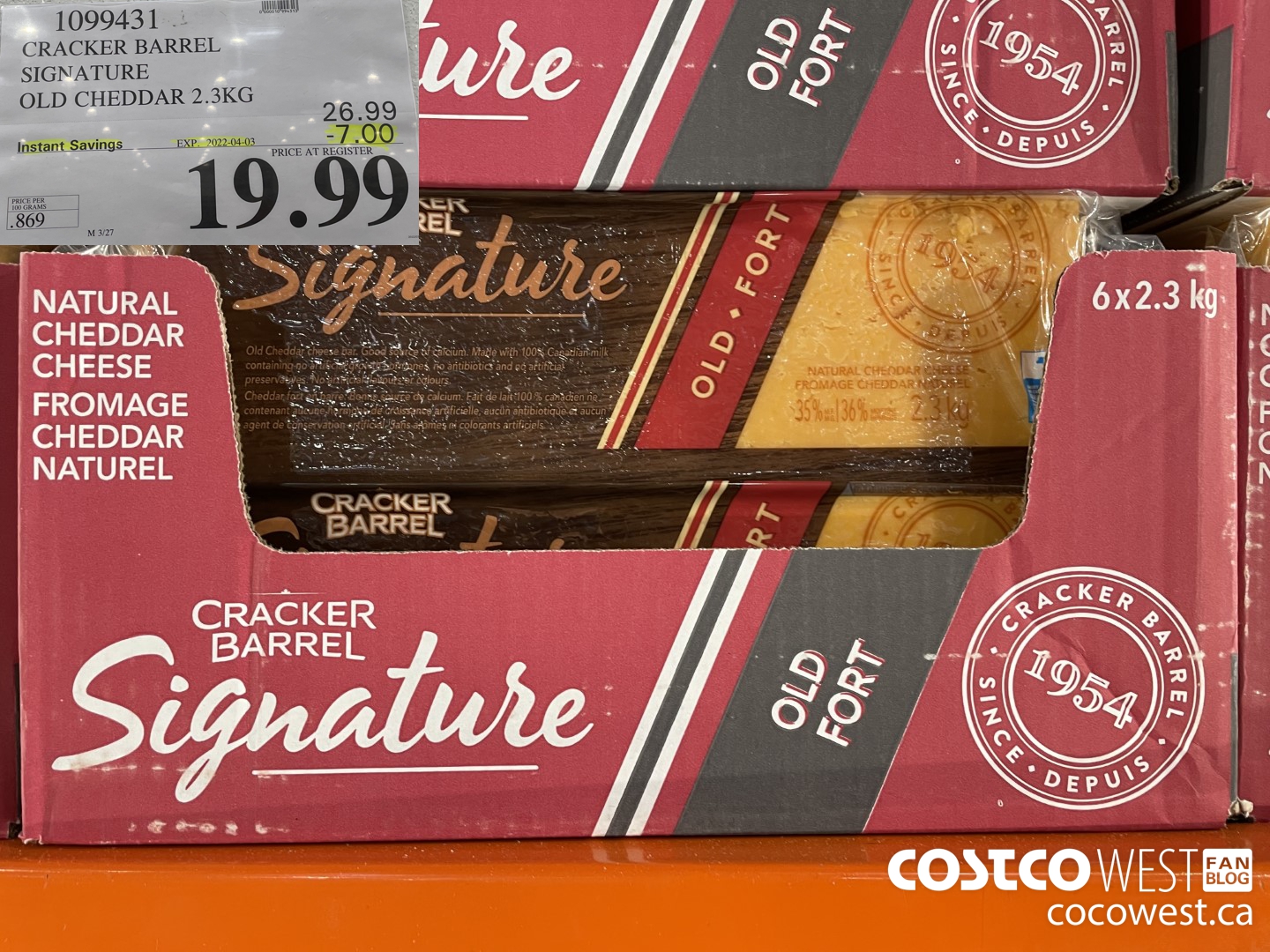 1099431 CRACKER BARREL SIGNATURE OLD CHEDDAR 2.3KG ($7.00 INSTANT SAVINGS EXPIRES ON 2022-04-03) $19.99