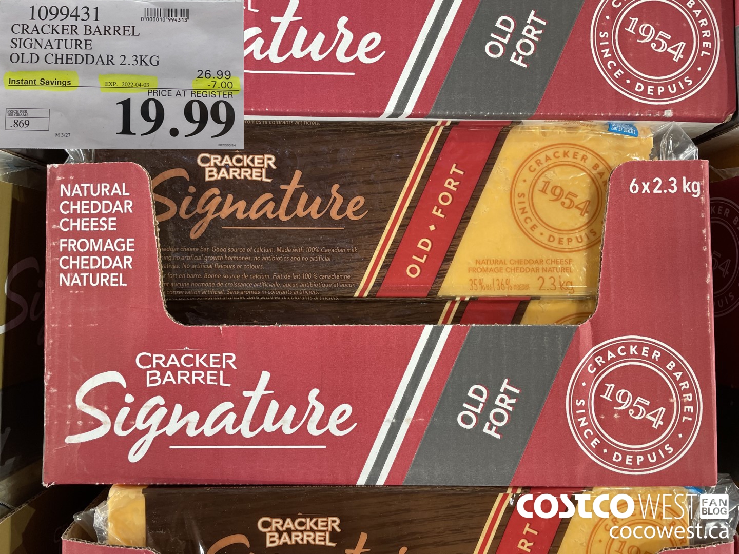 1099431 CRACKER BARREL SIGNATURE OLD CHEDDAR 2.3KG ($7.00 INSTANT SAVINGS EXPIRES ON 2022-04-03) $19.99