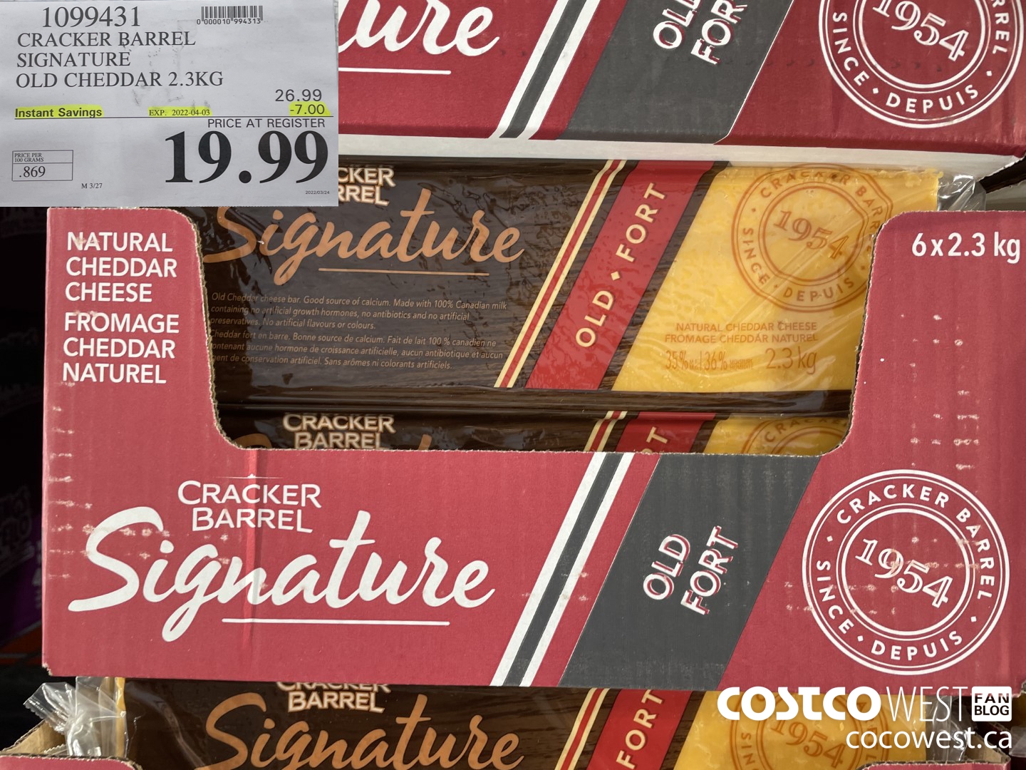 1099431 CRACKER BARREL SIGNATURE OLD CHEDDAR 2.3KG ($7.00 INSTANT SAVINGS EXPIRES ON 2022-04-03) $19.99