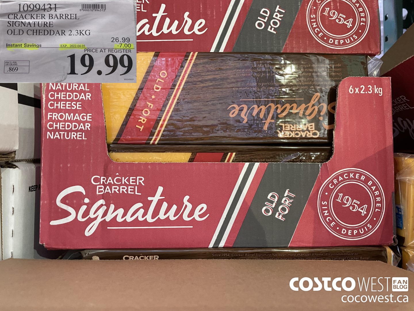 1099431 CRACKER BARREL SIGNATURE OLD CHEDDAR 2.3KG ($7.00 INSTANT SAVINGS EXPIRES ON 2022-04-03) $19.99