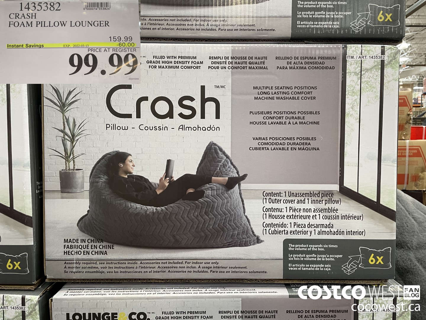 1435382 CRASH FOAM PILLOW LOUNGER ($60.00 INSTANT SAVINGS EXPIRES ON 2022-03-13) $99.99