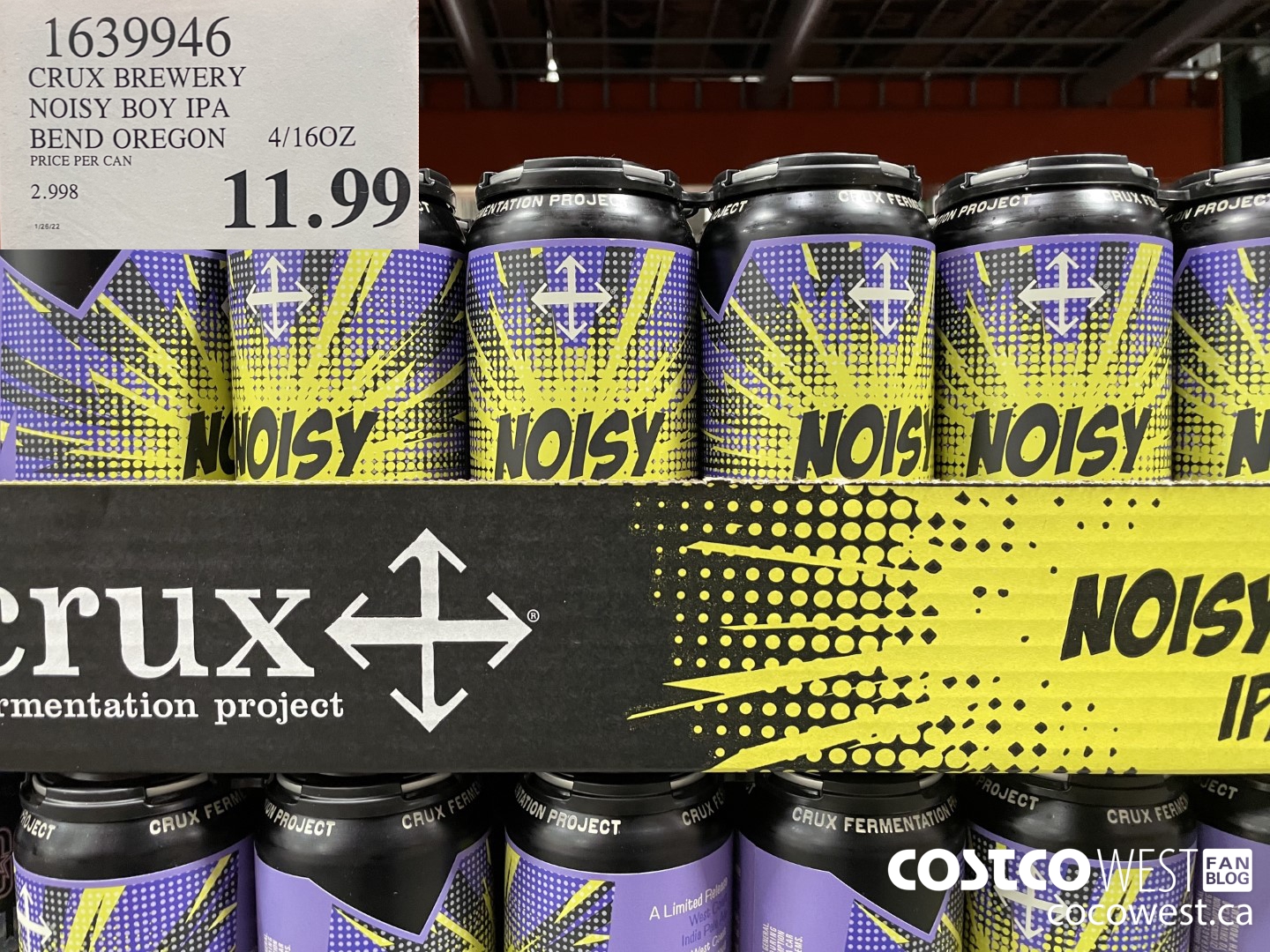 1639946 CRUX BREWERY NOISY BOY IPA BEND OREGON 4/160Z  $11.99