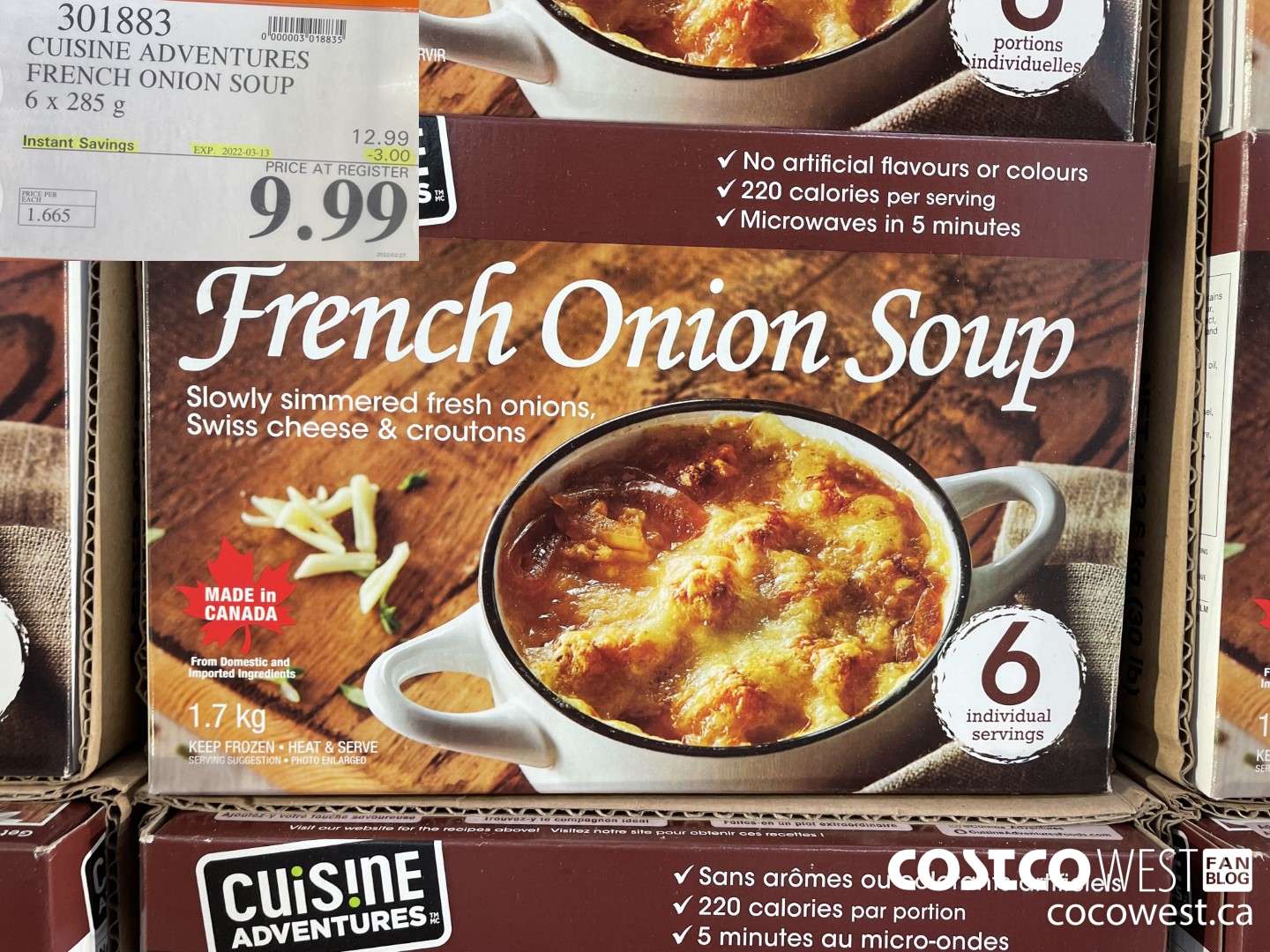 301883 CUISINE ADVENTURES FRENCH ONION SOUP 6 x 285 g ($3.00 INSTANT SAVINGS EXPIRES ON 2022-03-13) $9.99