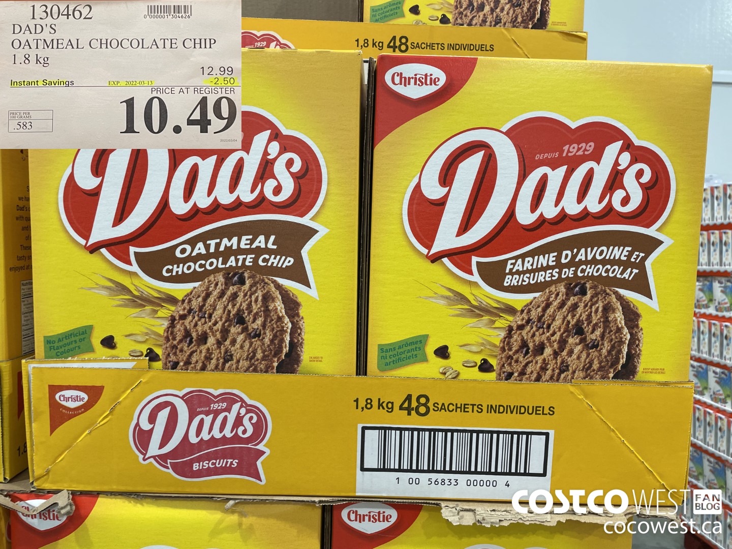 130462 DAD'S OATMEAL CHOCOLATE CHIP 1.8 KG ($2.50 INSTANT SAVINGS EXPIRES ON 2022-03-13) $10.49