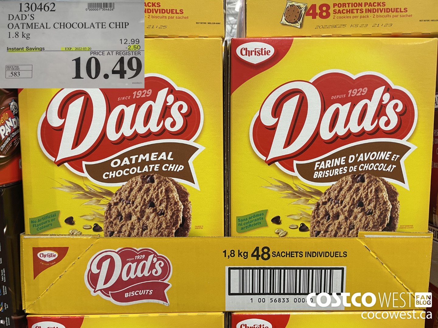 130462 DAD'S OATMEAL CHOCOLATE CHIP 1.8 KG ($2.50 INSTANT SAVINGS EXPIRES ON 2022-03-20) $10.49