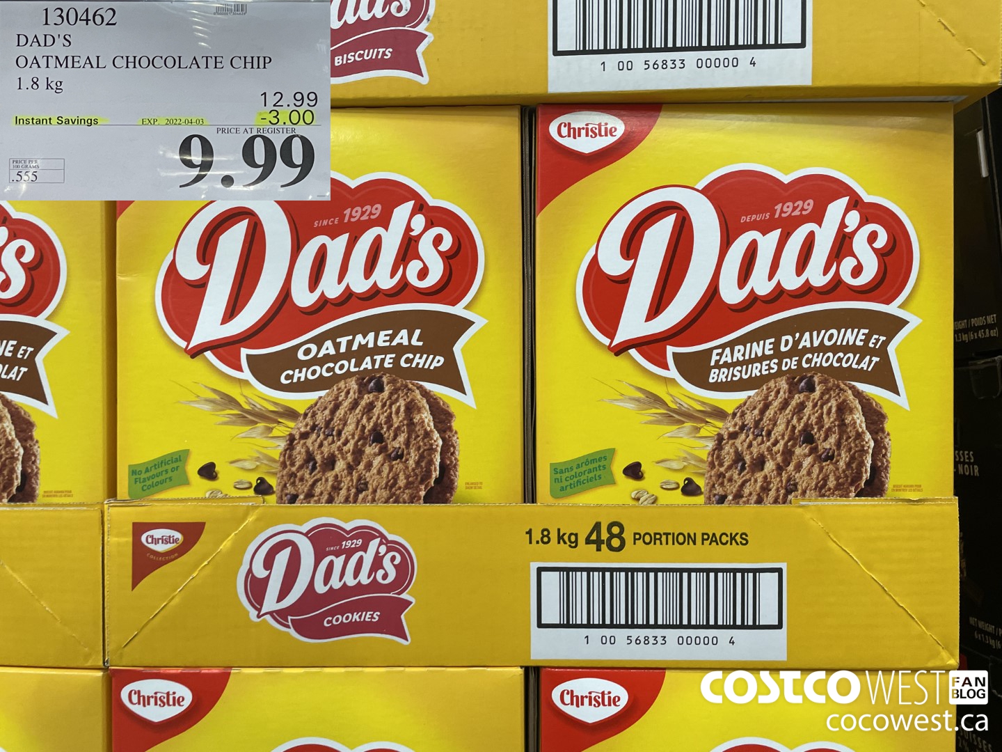 130462 DAD'S OATMEAL CHOCOLATE CHIP 1.8 KG ($3.00 INSTANT SAVINGS EXPIRES ON 2022-04-03) $9.99