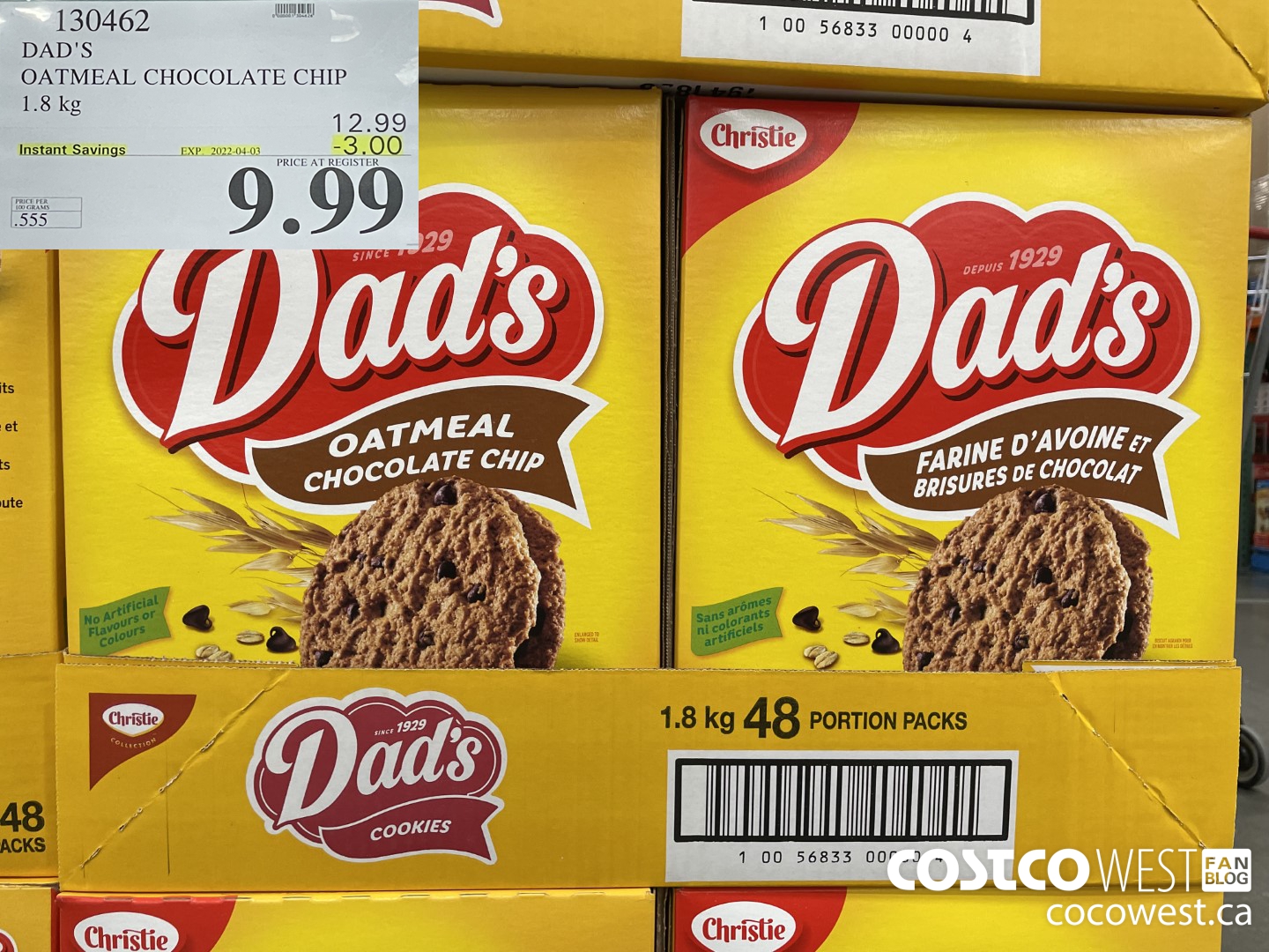 130462 DAD'S OATMEAL CHOCOLATE CHIP 1.8 KG ($3.00 INSTANT SAVINGS EXPIRES ON 2022-04-03) $9.99