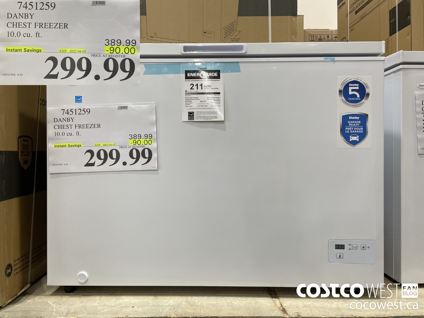 7451259 DANBY CHEST FREEZER 10.0 cu. ft. ($90.00 INSTANT SAVINGS EXPIRES ON 2022-04-03) $299.99