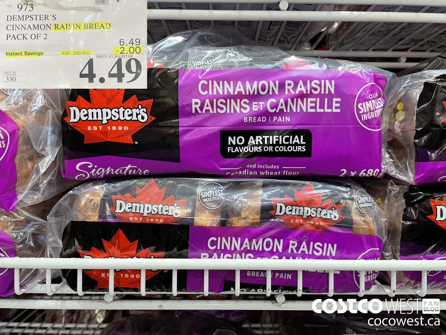 973 DEMPSTER'S CINNAMON RAISIN BREAD PACK OF 2 ($2.00 INSTANT SAVINGS EXPIRES ON 2022-03-13) $4.49