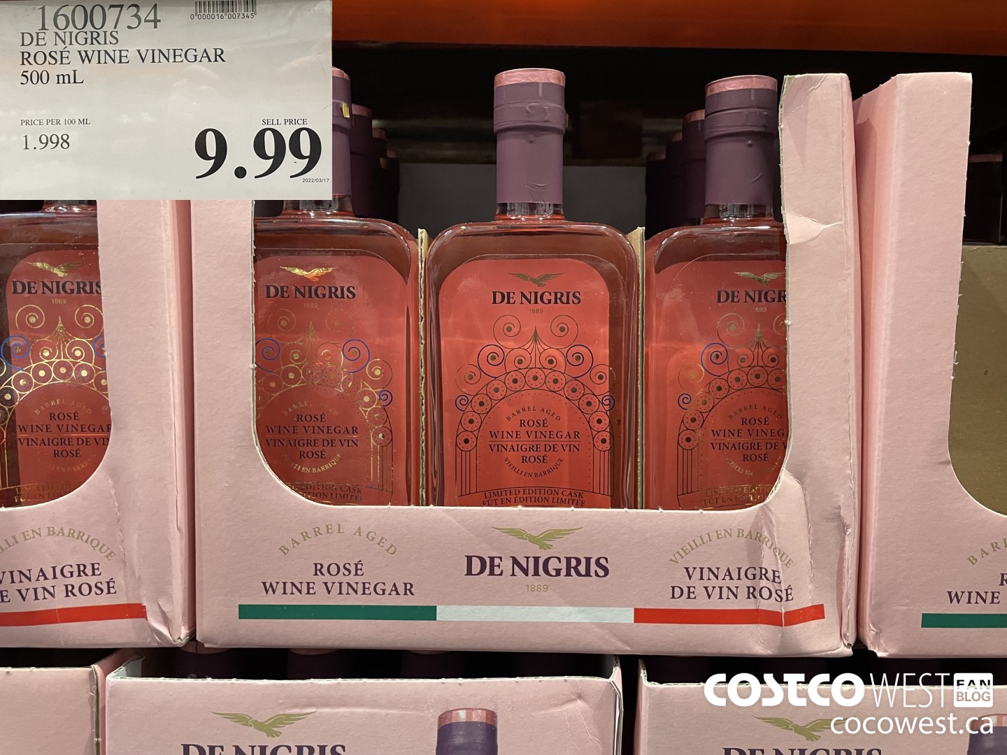 1600734 DE NIGRIS ROSE WINE VINEGAR 500 mL $9.99