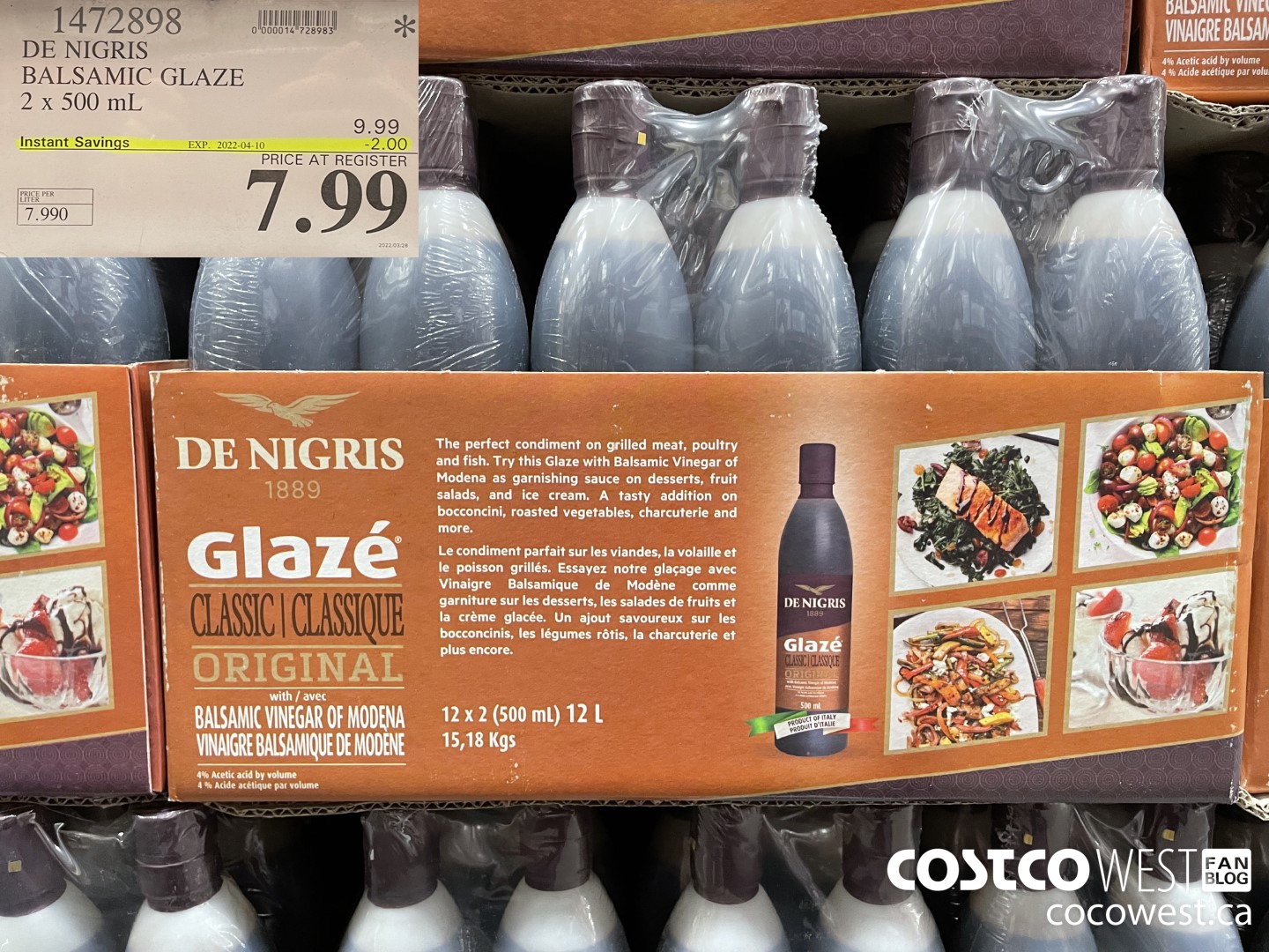 1472898 DE NIGRIS BALSAMIC GLAZE 2 x 500 mL ($2.00 INSTANT SAVINGS EXPIRES ON 2022-04-10) $7.99