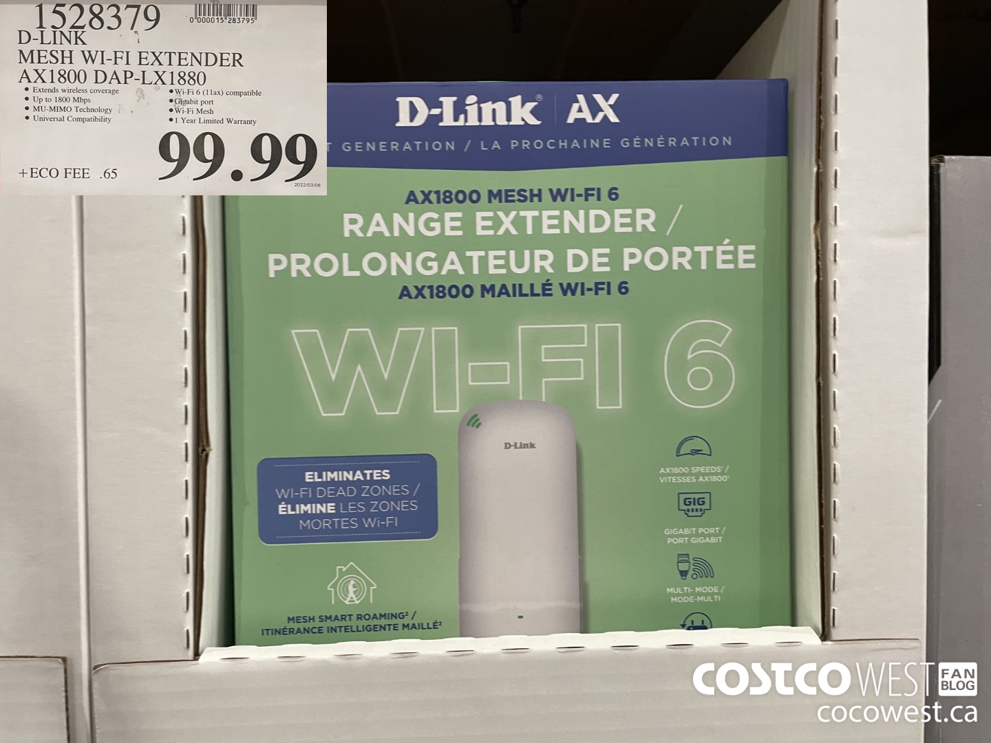 1528379 D-LINK MESH WI-FI EXTENDER AX1800 DAP-LX1880 $99.99