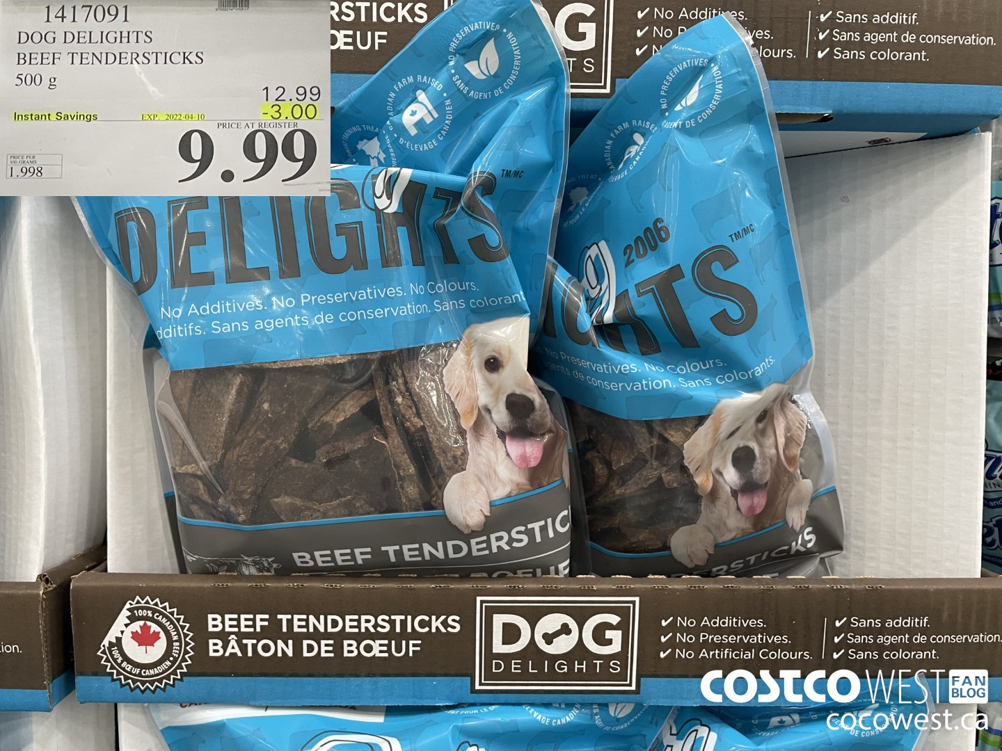 1417091 DOG DELIGHTS BEEF TENDERSTICKS 500 g ($3.00 INSTANT SAVINGS EXPIRES ON 2022-04-10) $9.99