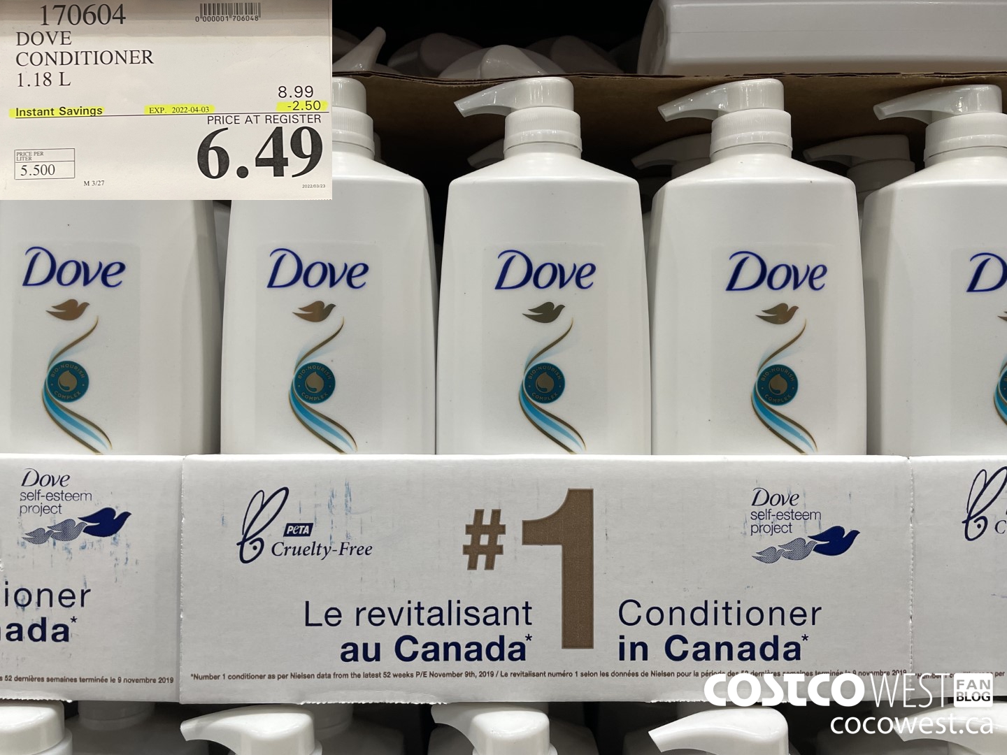 170604 DOVE CONDITIONER 1.18 L ($2.50 INSTANT SAVINGS EXPIRES ON 2022-04-03) $6.49