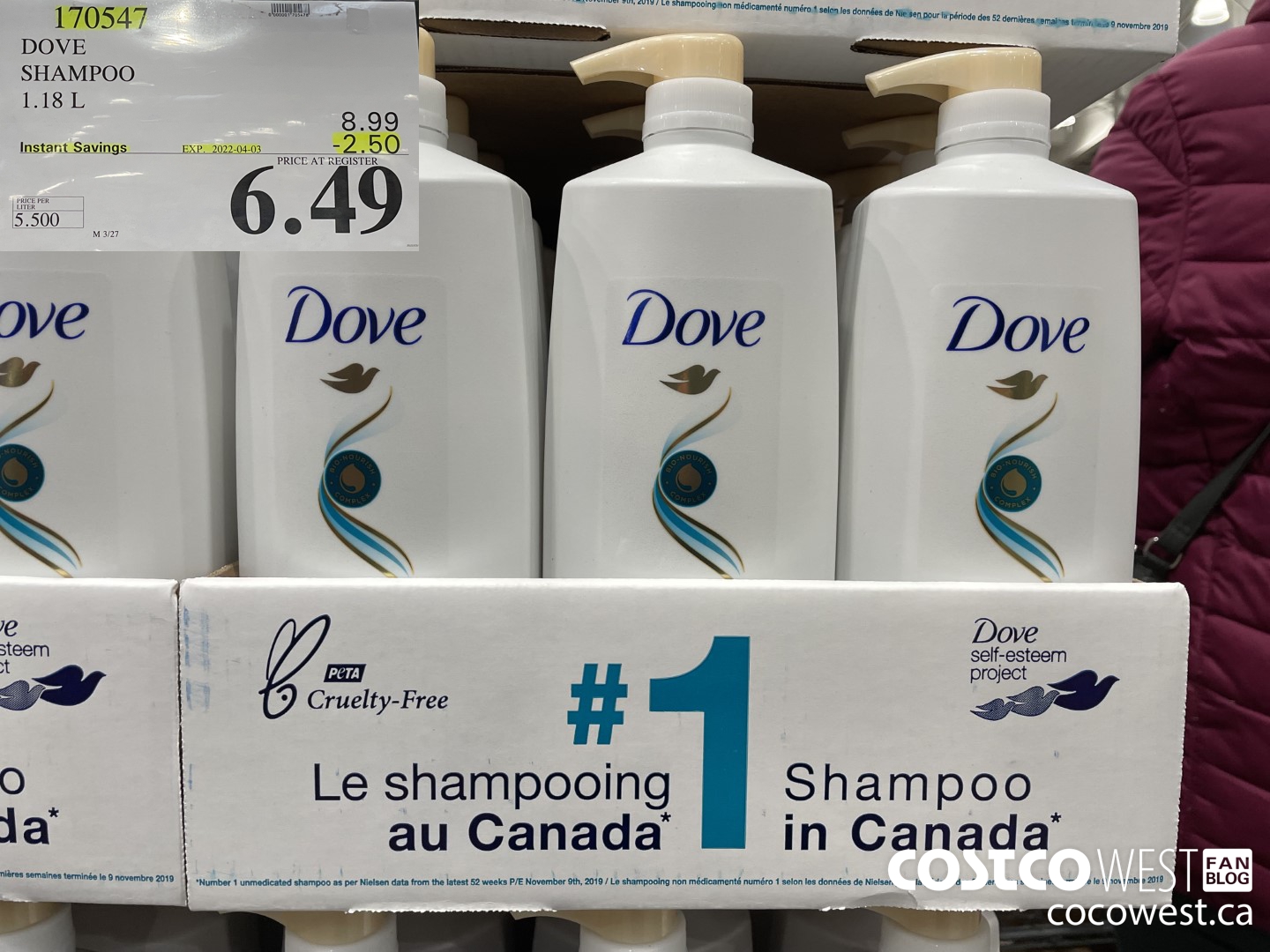 170547 DOVE SHAMPOO 1.18 L ($2.50 INSTANT SAVINGS EXPIRES ON 2022-04-03) $6.49