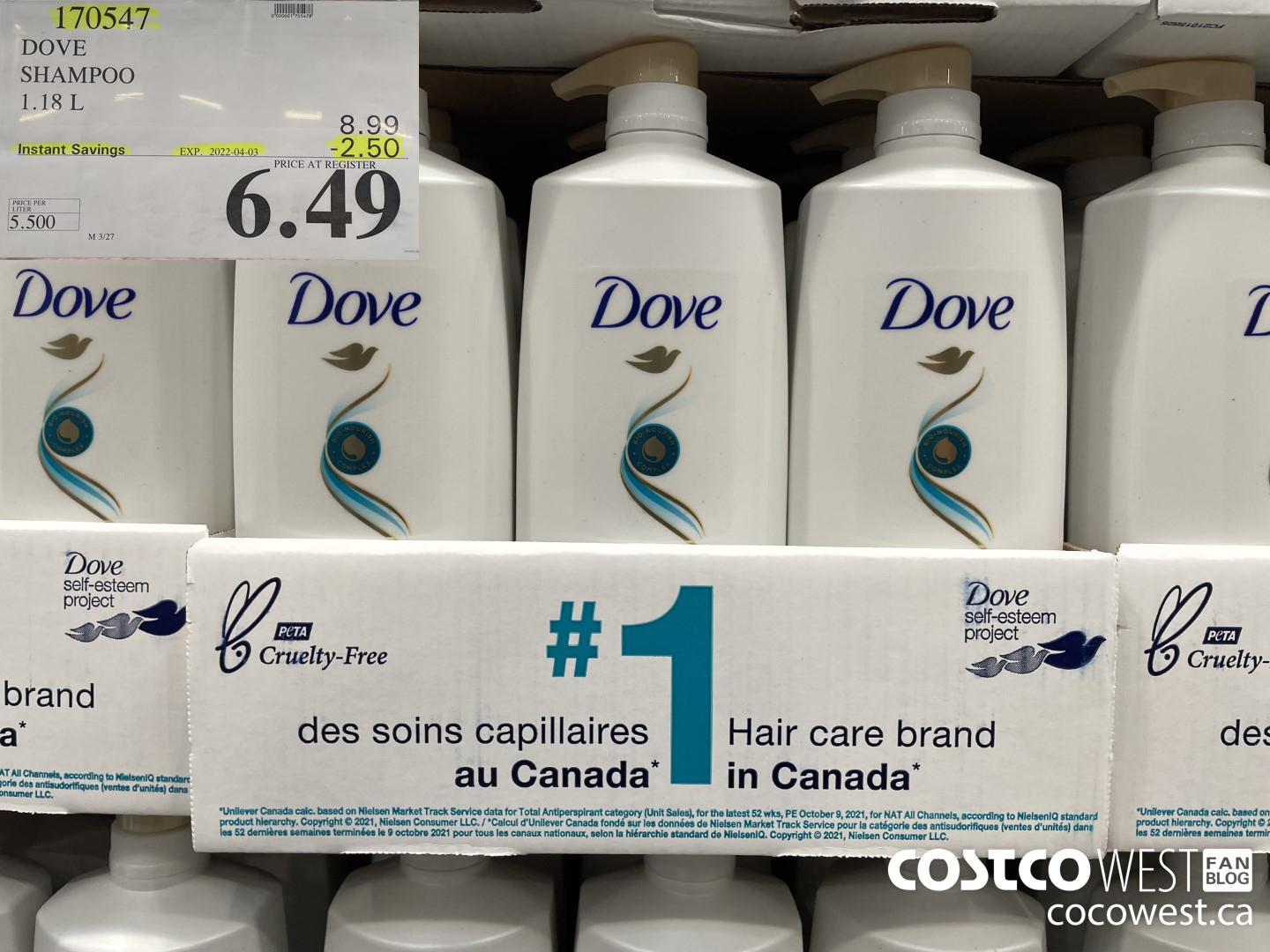 170547 DOVE SHAMPOO 1.18 L ($2.50 INSTANT SAVINGS EXPIRES ON 2022-04-03) $6.49
