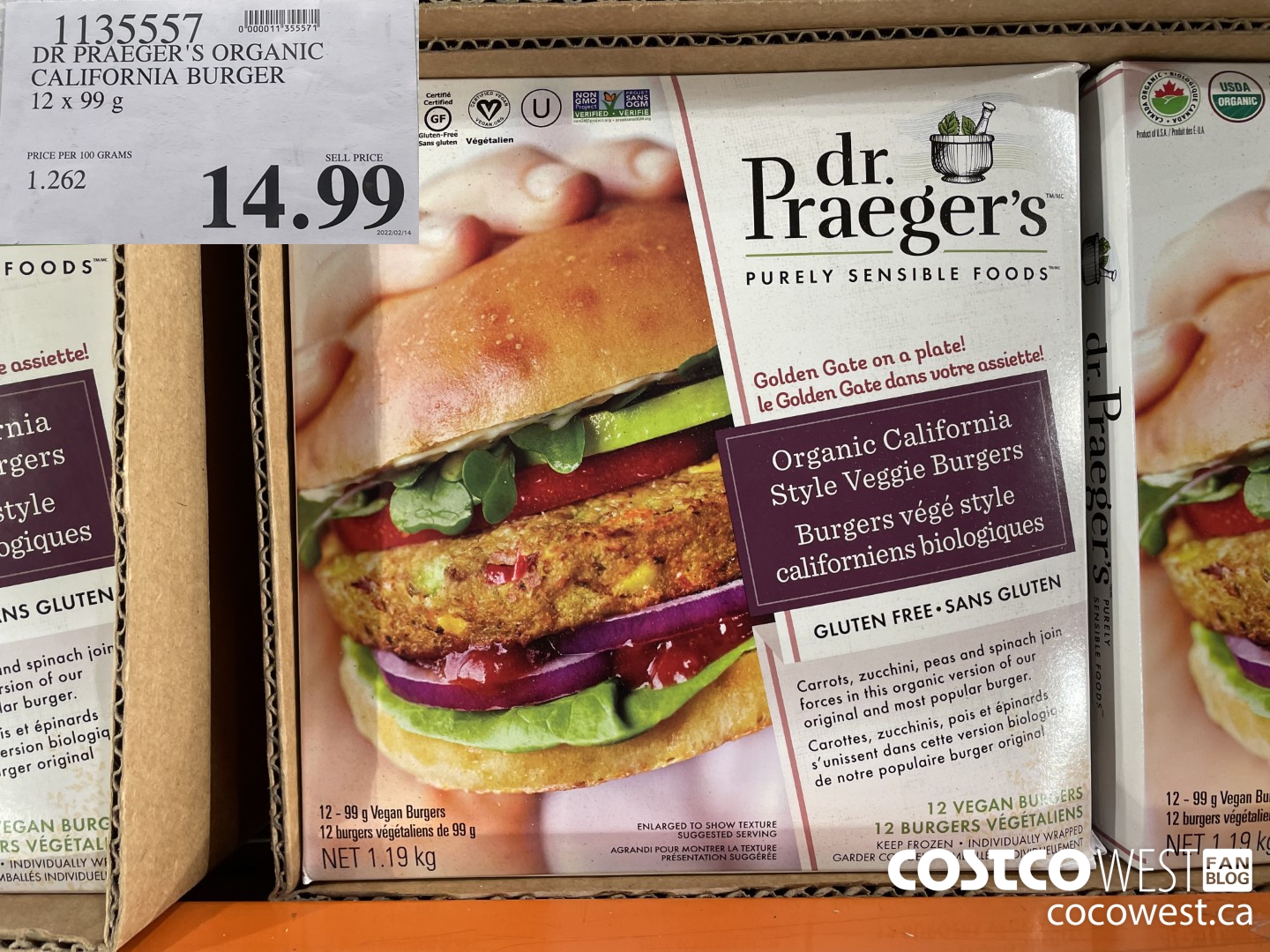 1135557 DR PRAEGER'S ORGANIC CALIFORNIA BURGER 12 x 99 g $14.99