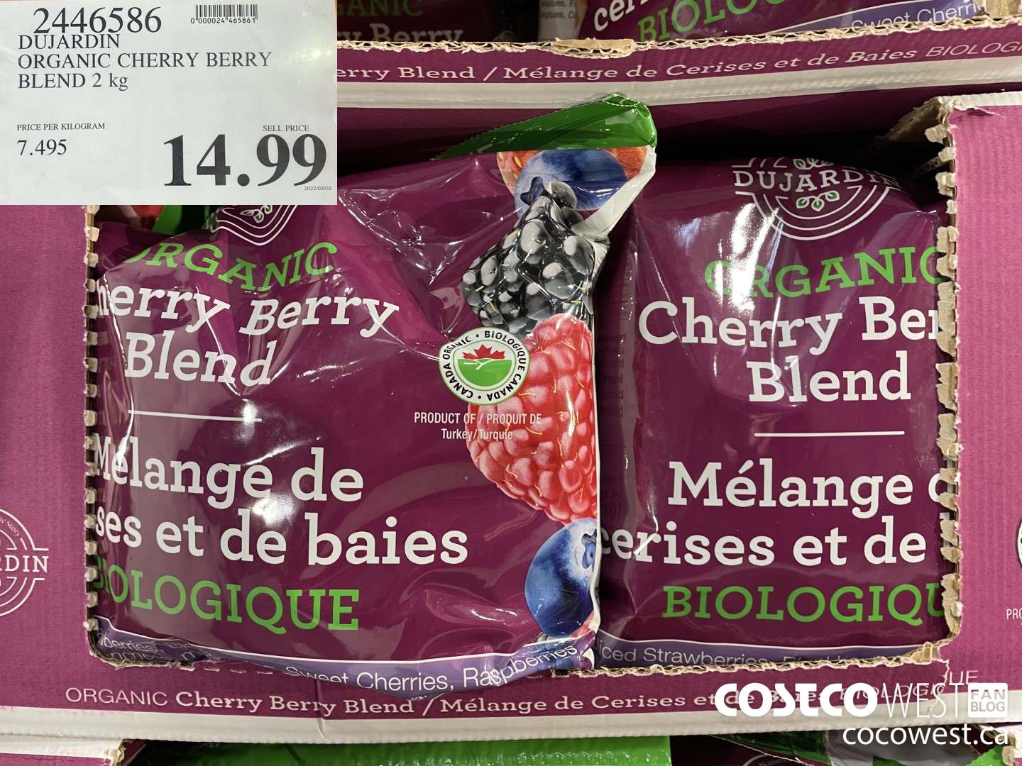 2446586 DUJARDIN ORGANIC CHERRY BERRY BLEND 2 kg $14.99