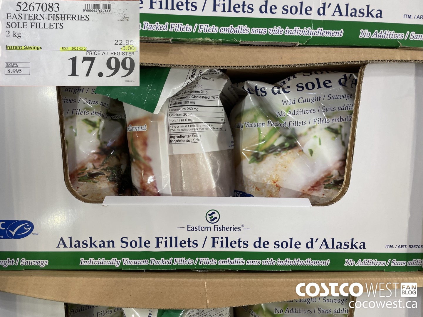 5267083 EASTERN FISHERIES SOLE FILLETS 2 kg ($5.00 INSTANT SAVINGS EXPIRES ON 2022-03-20) $17.99