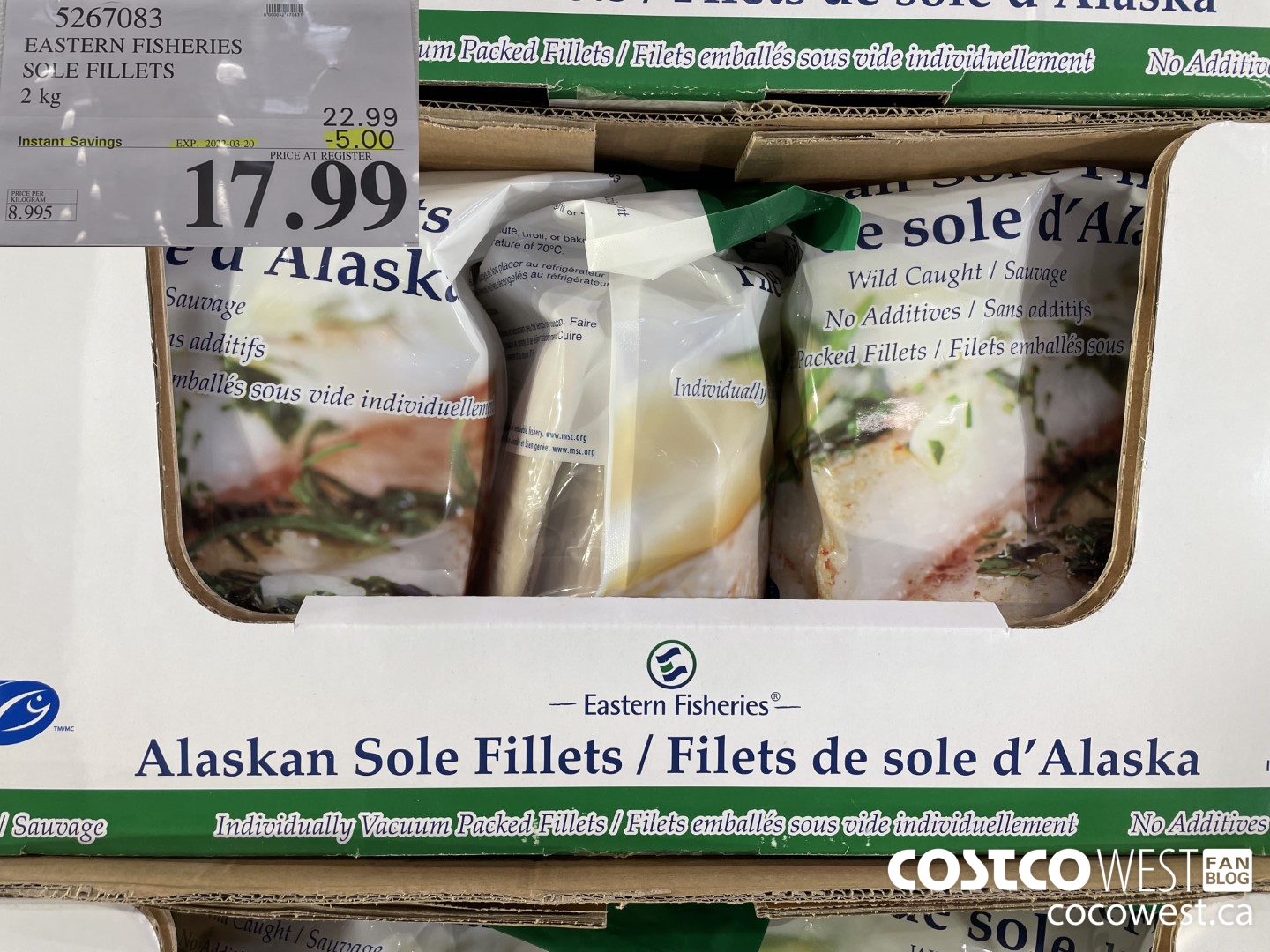 5267083 EASTERN FISHERIES SOLE FILLETS 2 kg ($5.00 INSTANT SAVINGS EXPIRES ON 2022-03-20) $17.99