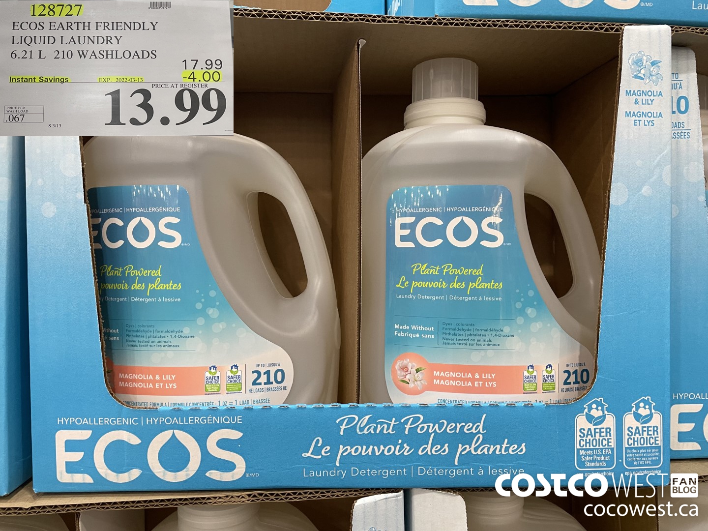 128727 ECOS EARTH FRIENDLY LIQUID LAUNDRY 6.21L 210 WASHLOADS ($4.00 INSTANT SAVINGS EXPIRES ON 2022-03-13) $13.99