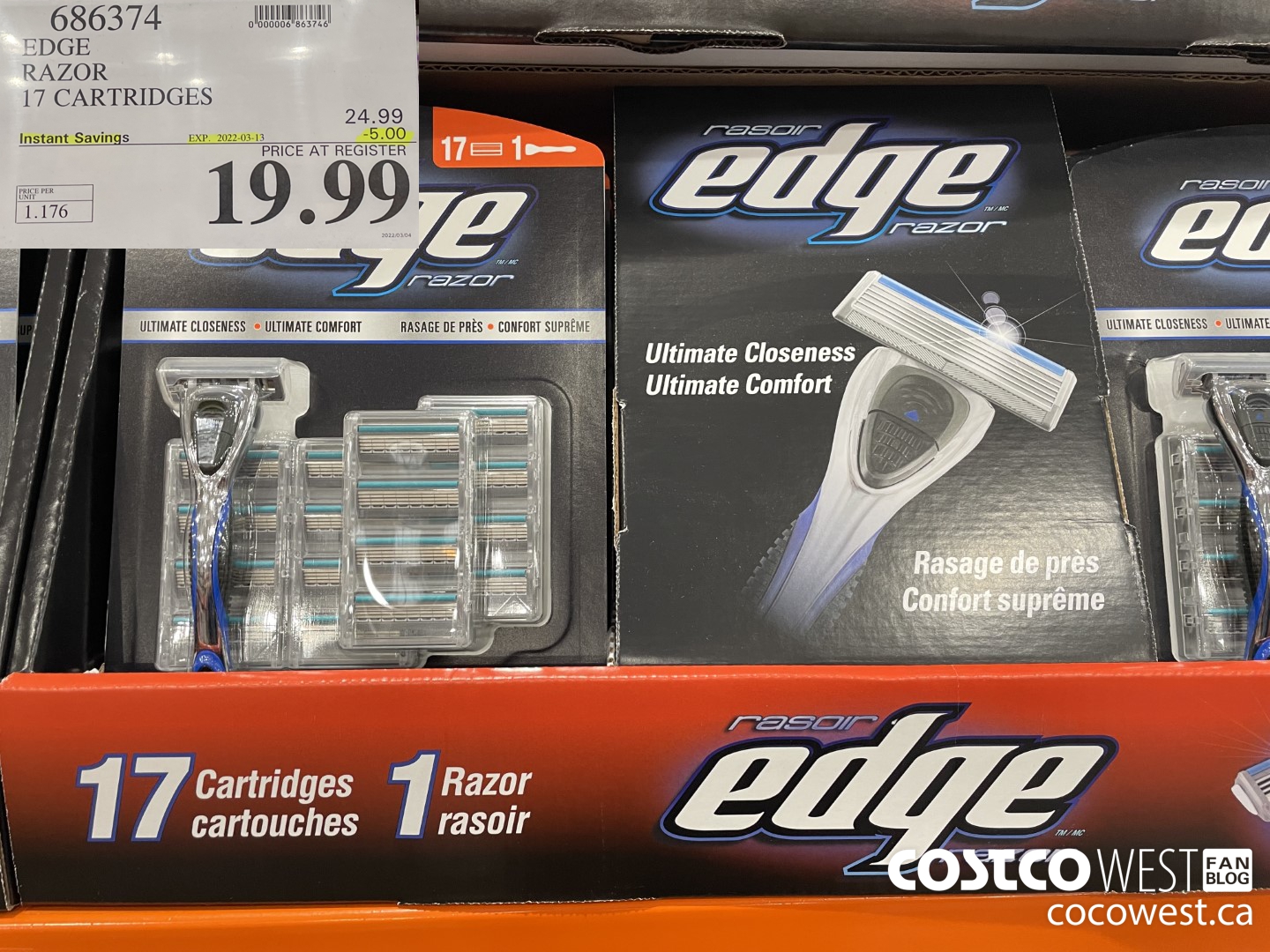 686374 EDGE RAZOR + 17 CARTRIDGES ($5.00 INSTANT SAVINGS EXPIRES ON 2022-03-13) $19.99