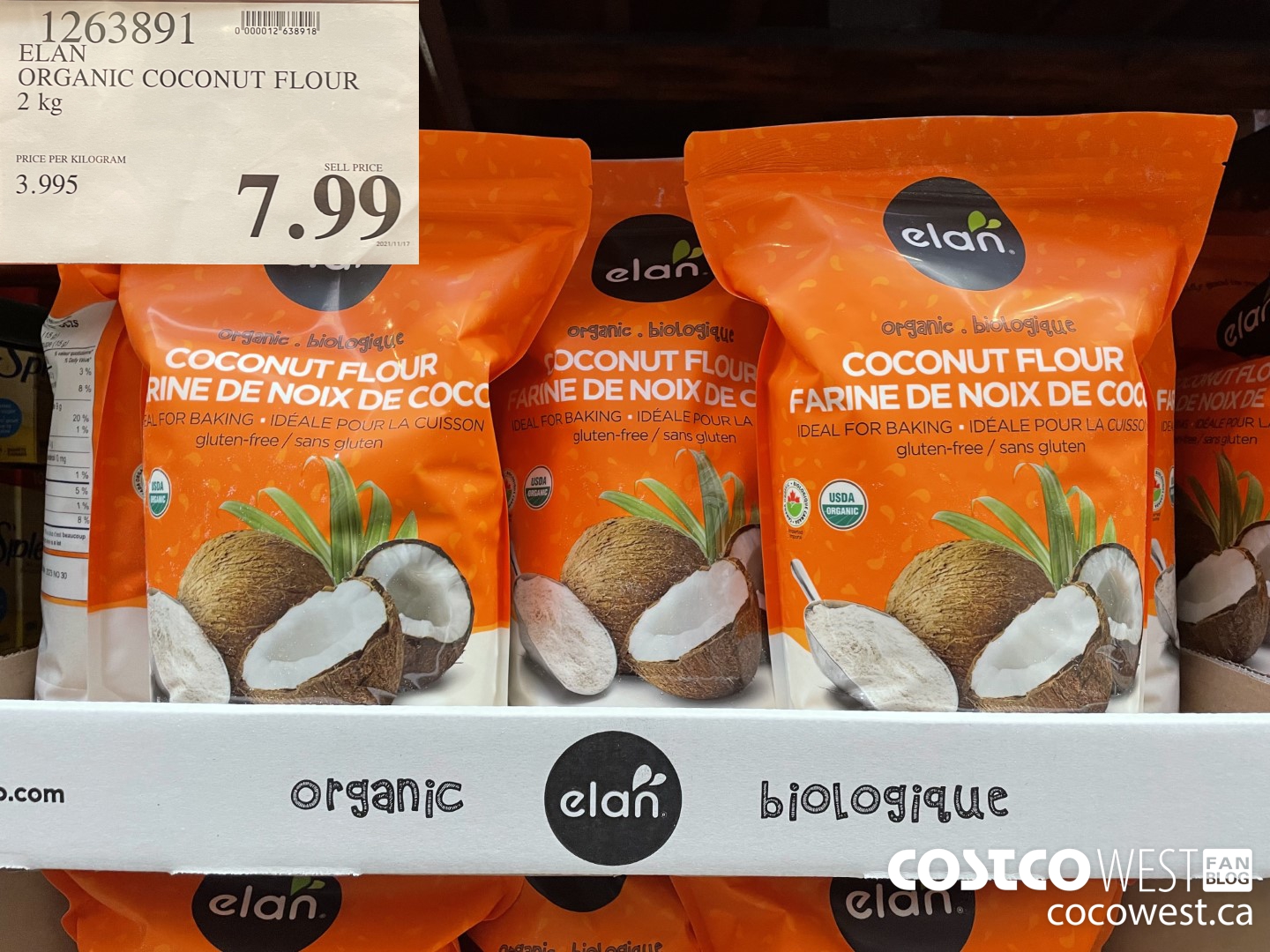 1263891 ELAN ORGANIC COCONUT FLOUR 2 kg $7.99