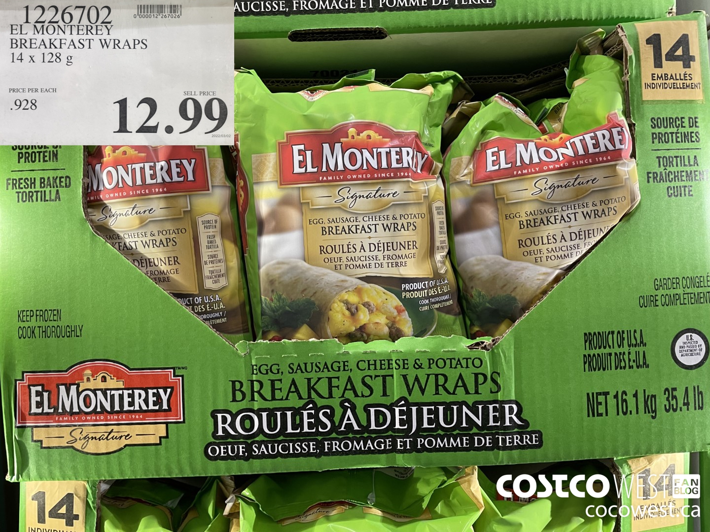 1226702 EL MONTEREY BREAKFAST WRAPS 14 x 128 g $12.99