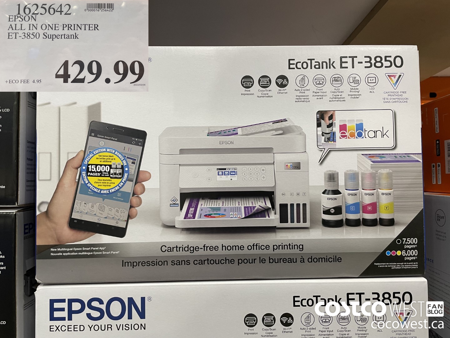 1625642 EPSON ALL IN ONE PRINTER ET-3850 Supertank $429.99