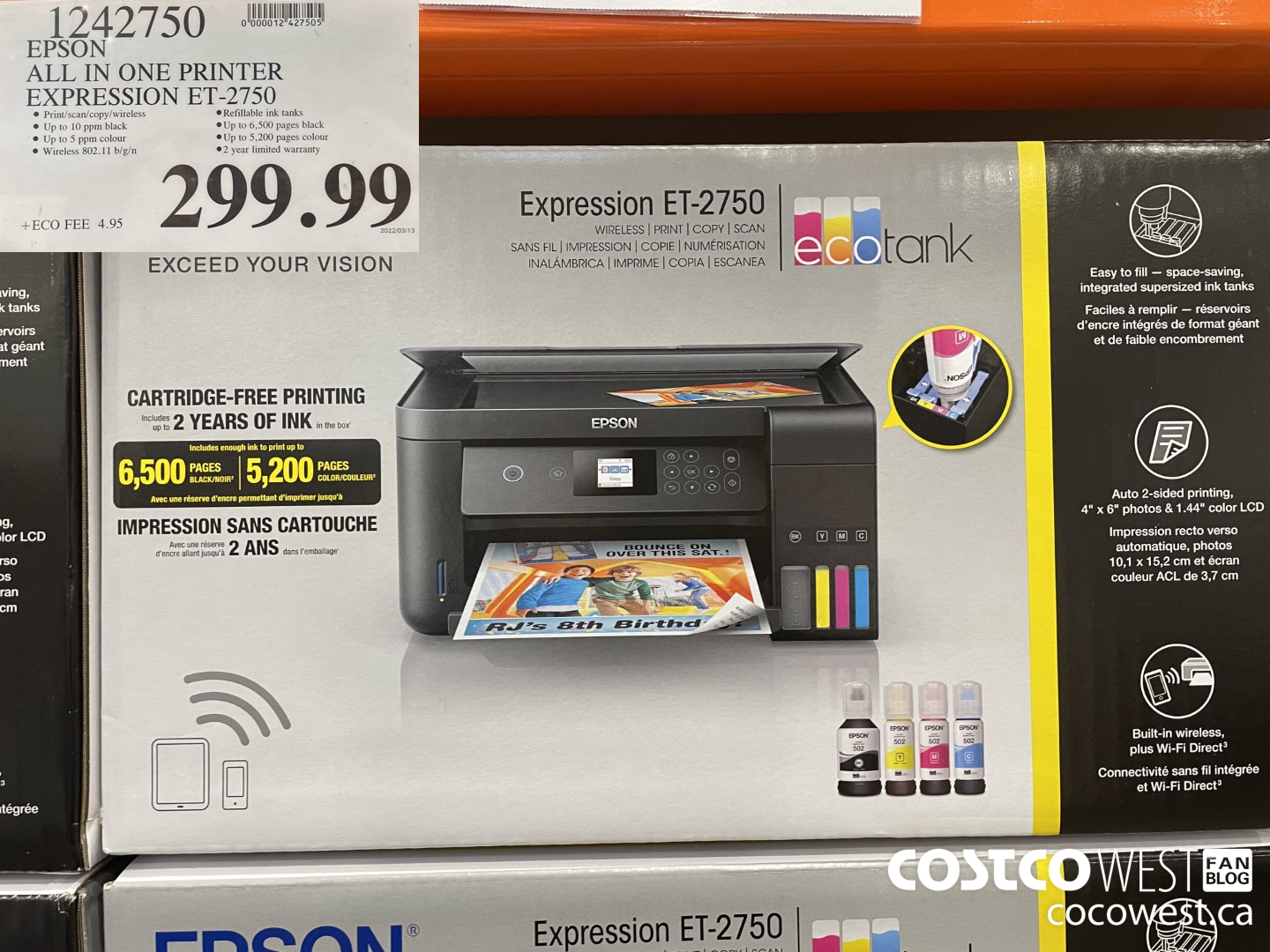 1242750 EPSON ALL IN ONE PRINTER EXPRESSION ET-2750 $299.99