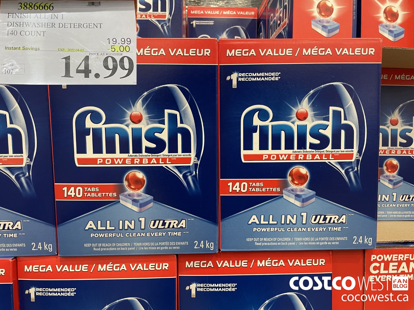 3886666 FINISH ALL IN 1 DISHWASHER DETERGENT 140 COUNT ($5.00 INSTANT SAVINGS EXPIRES ON 2022-04-03) $14.99