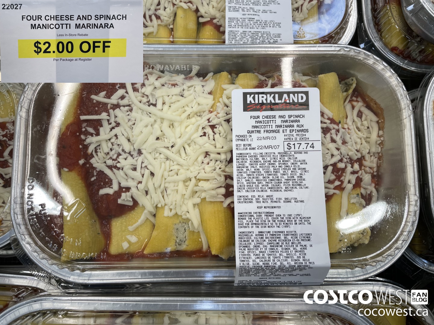 22027 FOUR CHEESE AND SPINACH MANICOTTI MARINARA ($2.00 INSTANT SAVINGS)