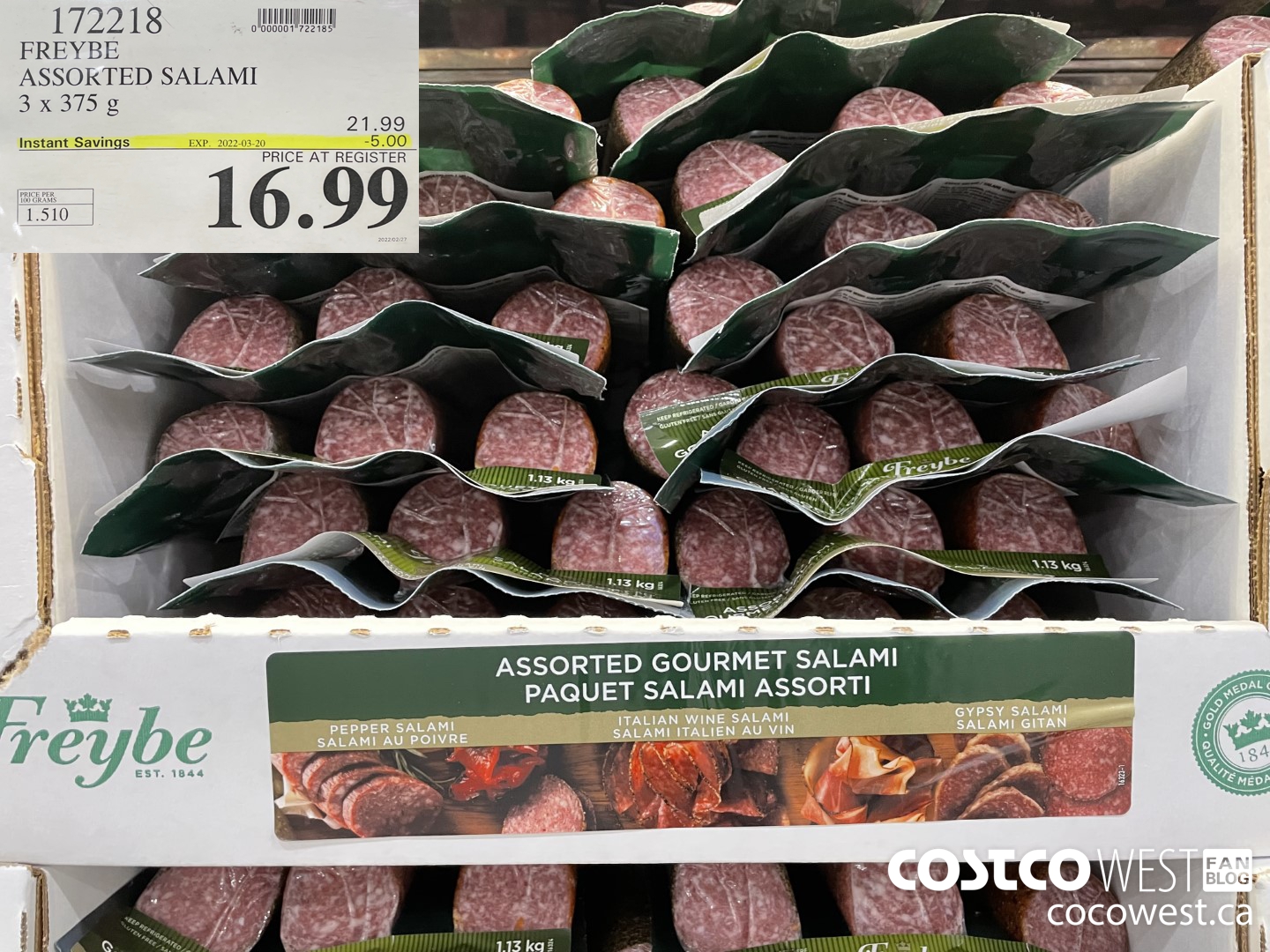 172218 FREYBE ASSORTED SALAMI 3 x 375 g ($5.00 INSTANT SAVINGS EXPIRES ON 2022-03-20) $16.99