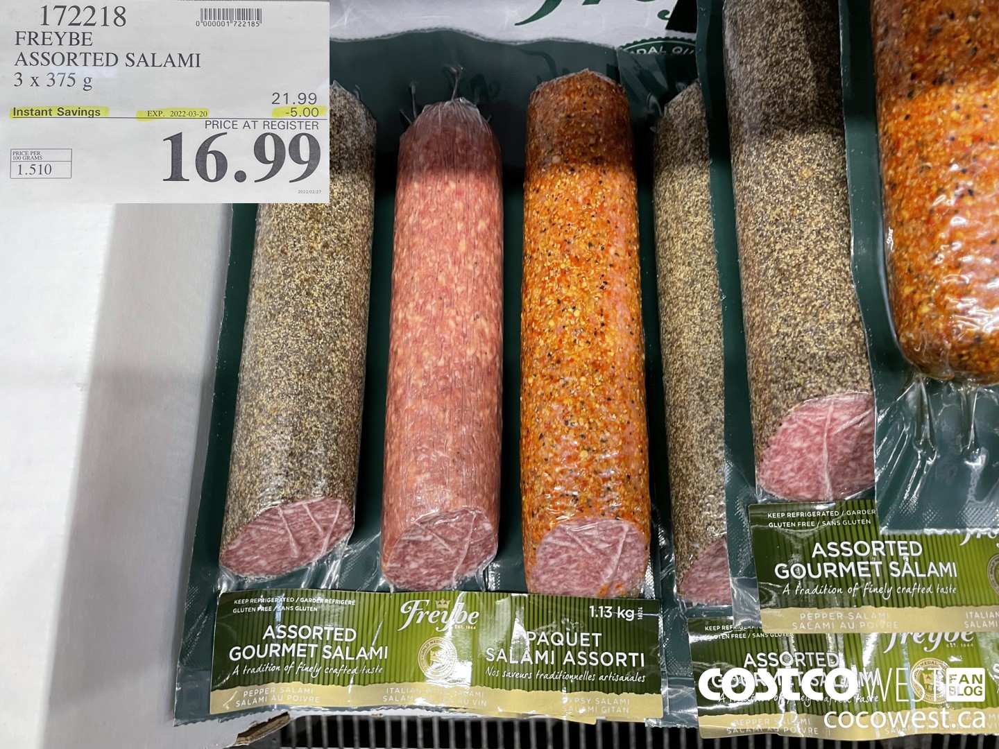 172218 FREYBE ASSORTED SALAMI 3 x 375 g ($5.00 INSTANT SAVINGS EXPIRES ON 2022-03-20) $16.99