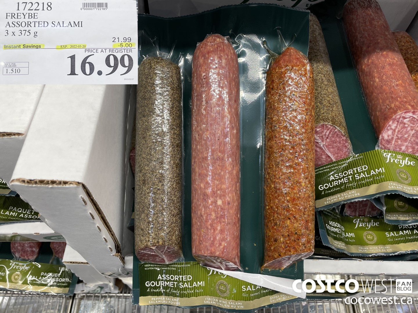 172218 FREYBE ASSORTED SALAMI 3 x 375 g ($5.00 INSTANT SAVINGS EXPIRES ON 2022-03-20) $16.99