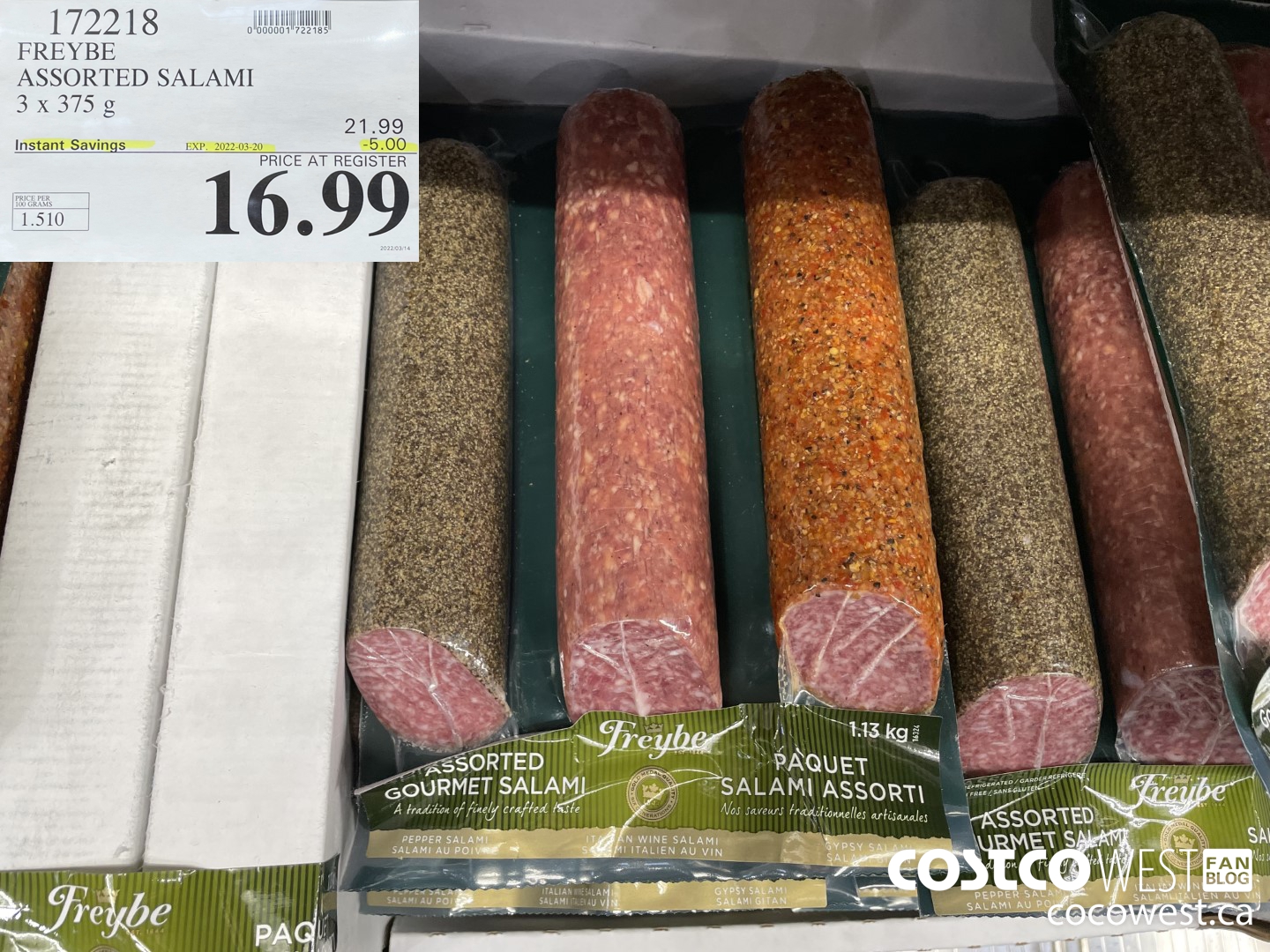 172218 FREYBE ASSORTED SALAMI 3 x 375 g ($5.00 INSTANT SAVINGS EXPIRES ON 2022-03-20) $16.99
