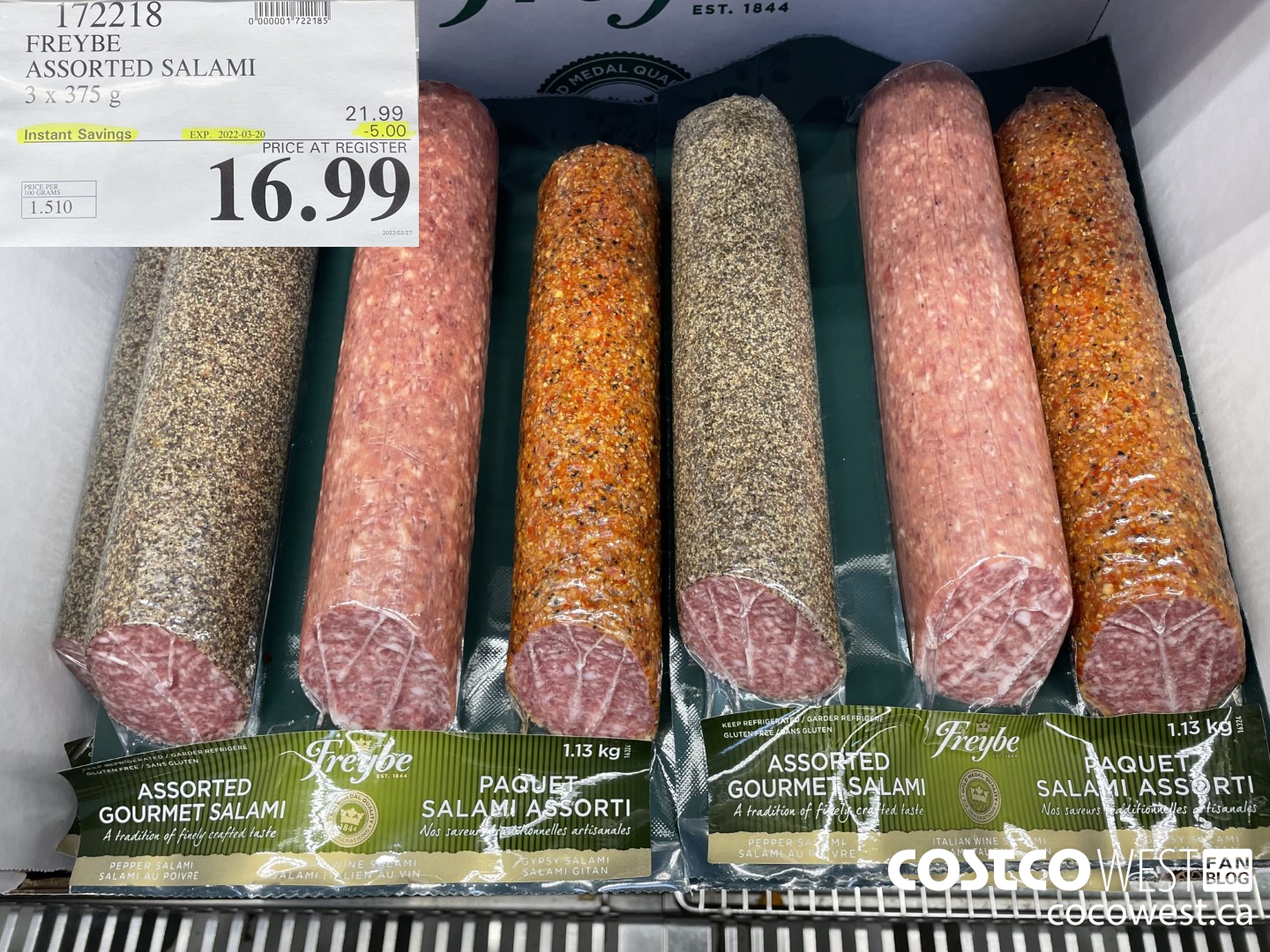 172218 FREY BE ASSORTED SALAMI 3 x 375 g ($5.00 INSTANT SAVINGS EXPIRES ON 2022-03-20) $16.99