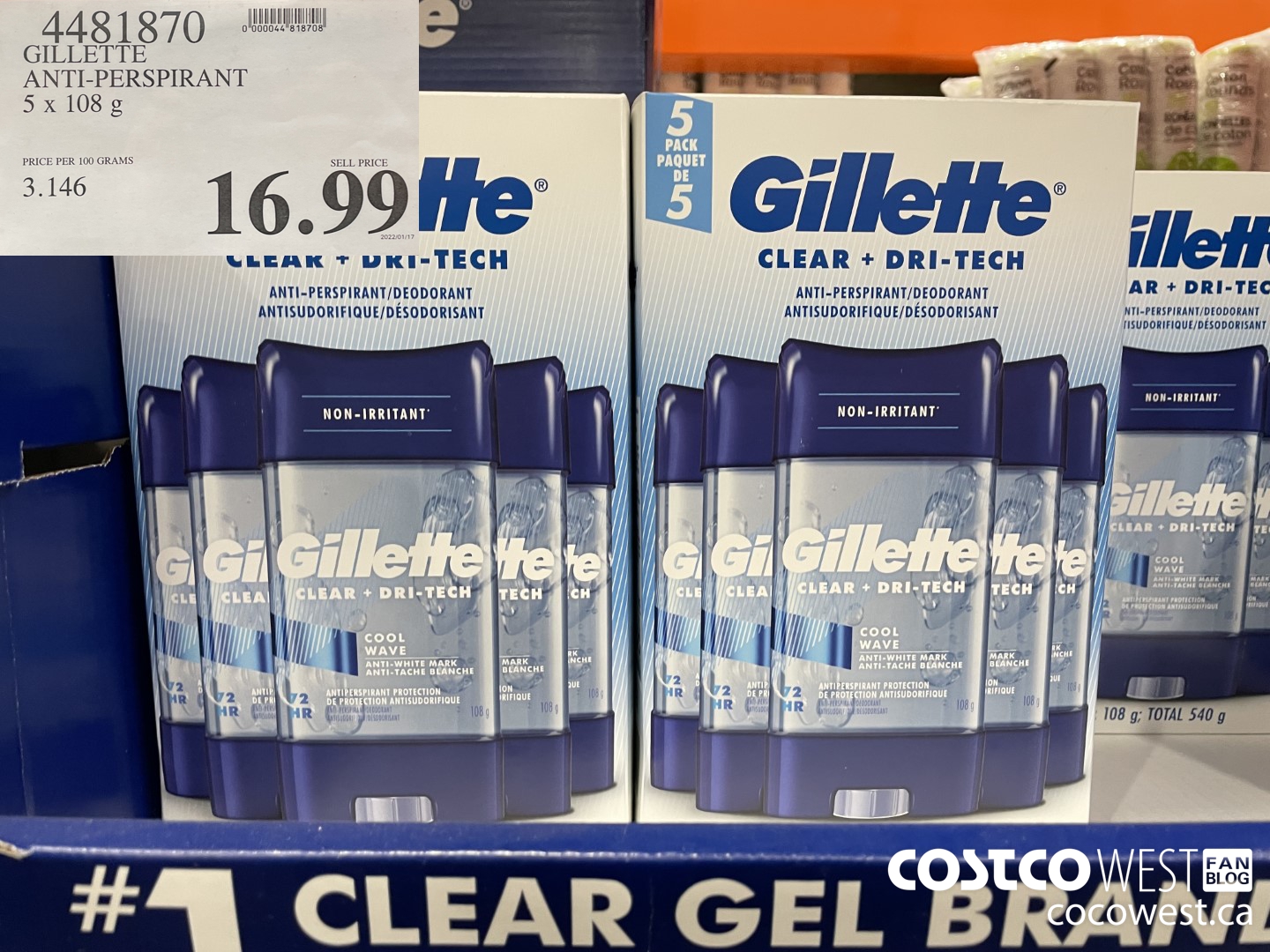 4481870 GILLETTE ANTI-PERSPIRANT 5 x 108 g $16.99